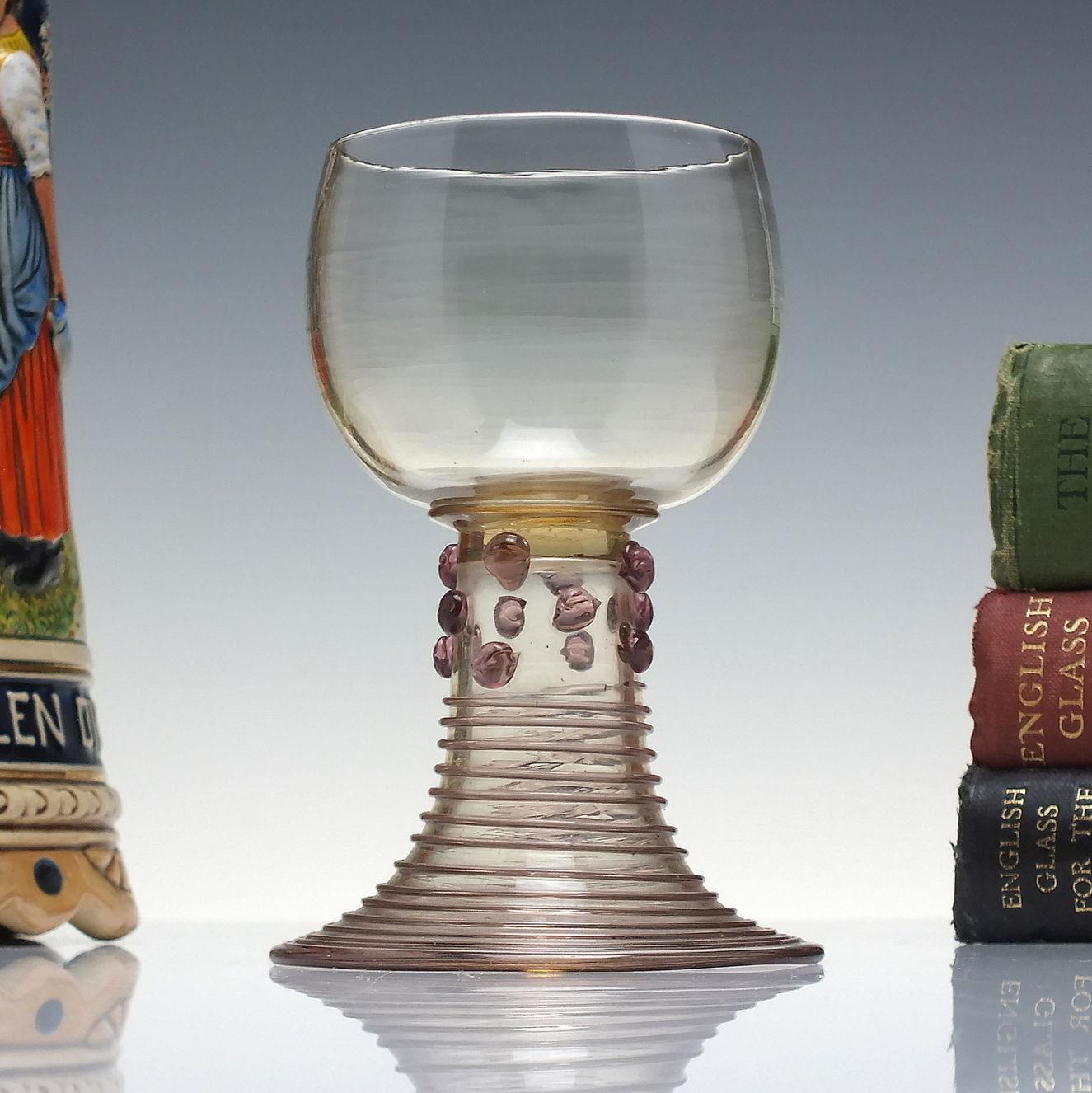Rare 19th Century Amethyst Wine Roemer Glass with Amber Bowl C1830 (1 of 6) Rare 19th Century Amethyst Wine Roemer Glass with Amber Bowl C1830 (1 of 6)