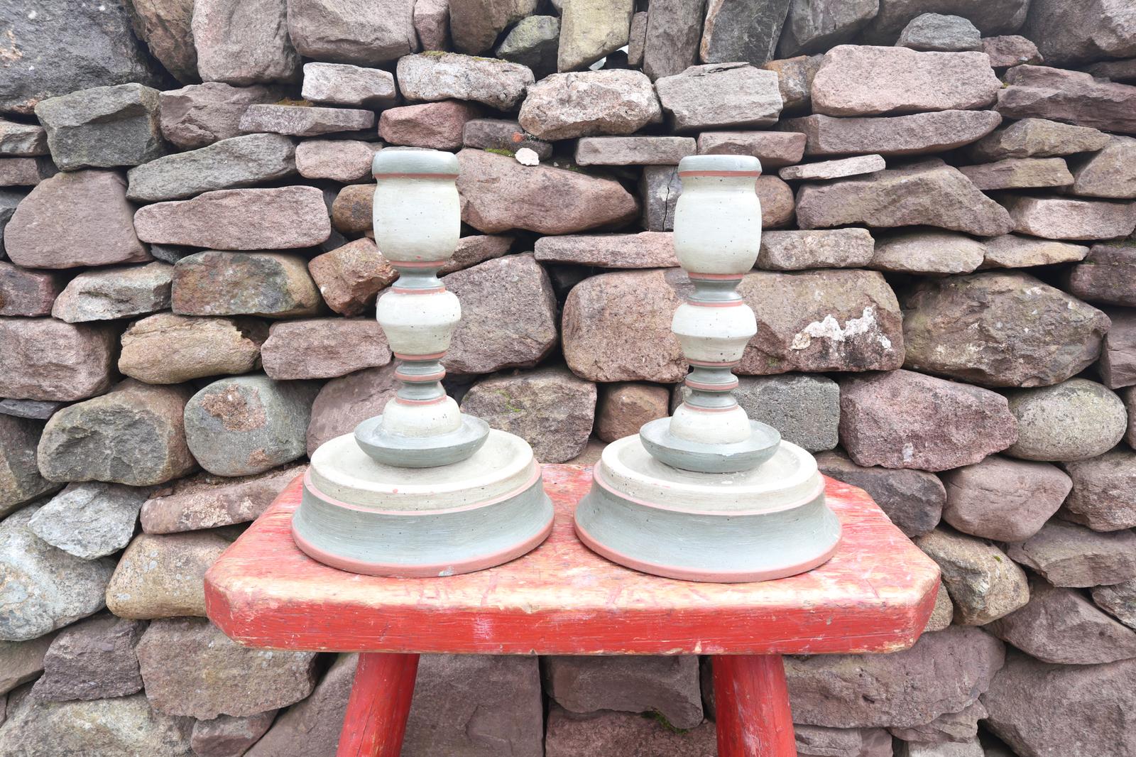 Pair of Swedish 'Folk Art' Large Over-sized Wooden Painted Candlesticks 20th Century (1 of 17)