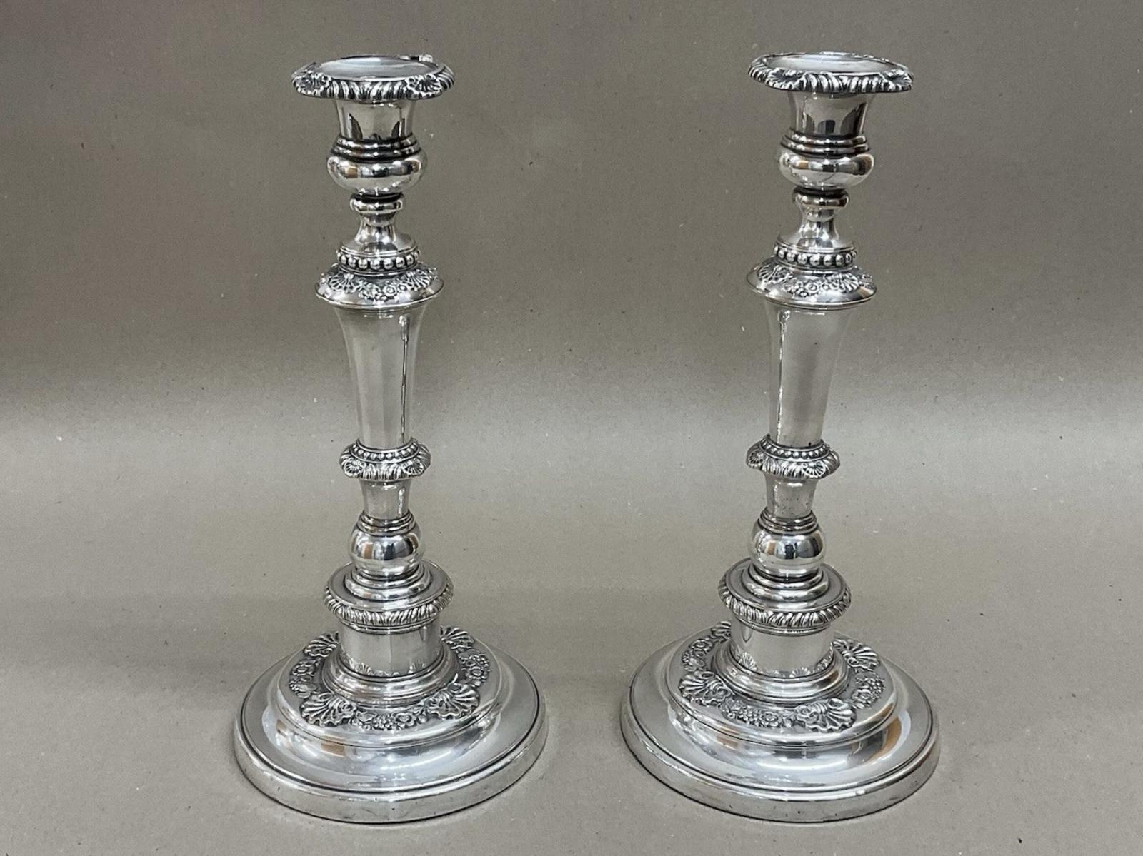 Pair of Georgian Sheffield Silver Plated Candlesticks 32cm Antique (1 of 8) Pair of Georgian Sheffield Silver Plated Candlesticks 32cm Antique (1 of 8)