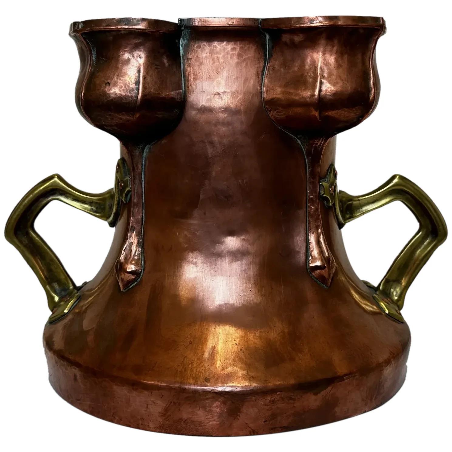 Art Nouveau 19th Century Copper with Brass Handles Floral Tulips Garden Planter (1 of 50)