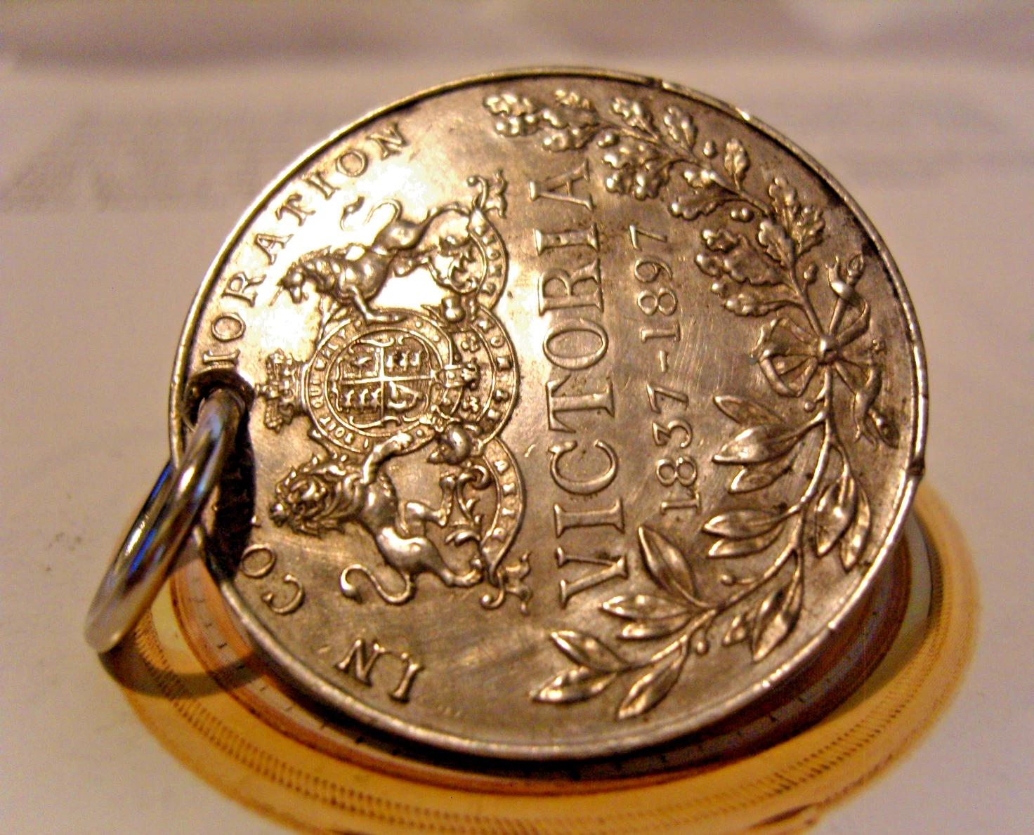 Pocket Watch Chain Fob Queen Victoria Commemorative 1887 Large Antique Fob (1 of 7)