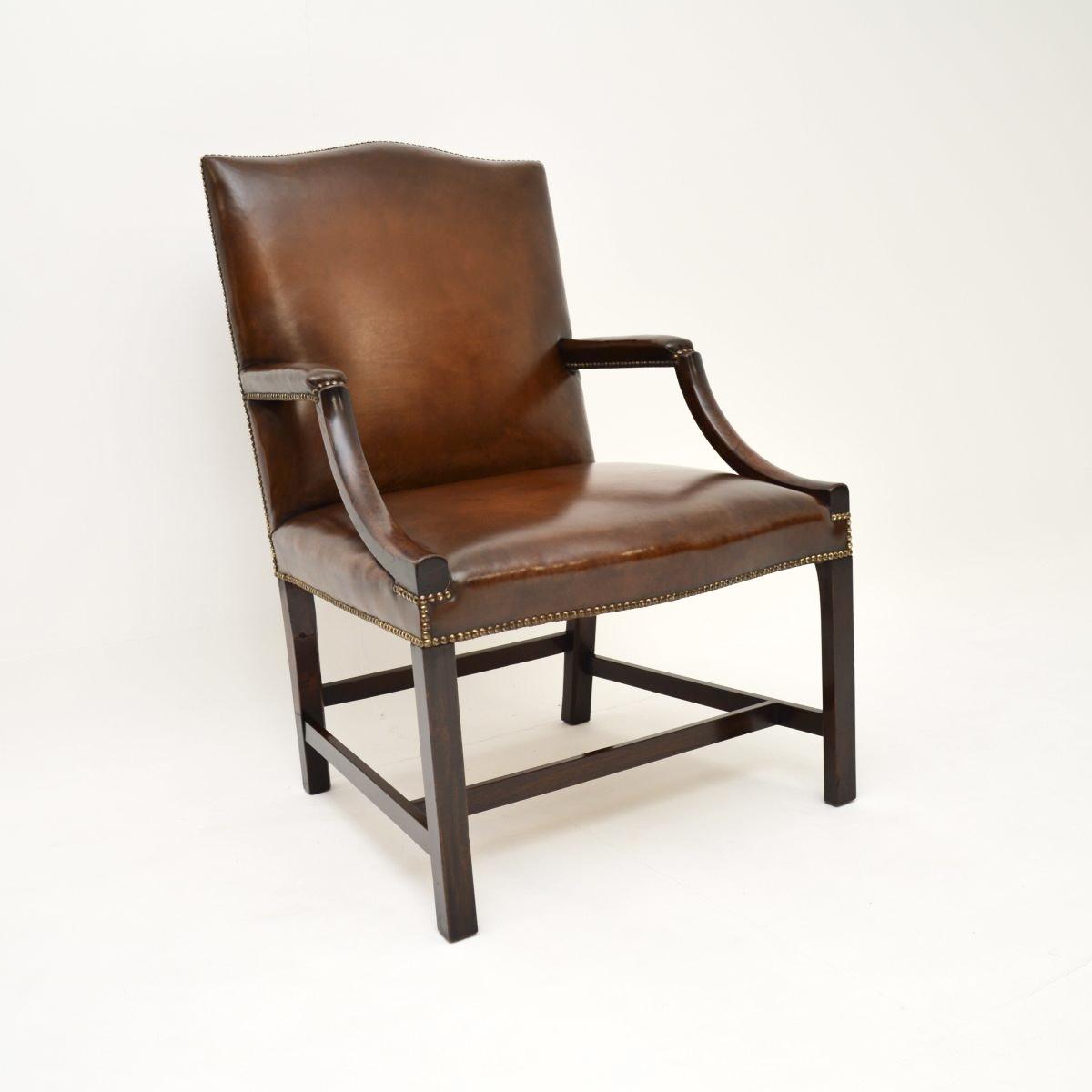Antique Georgian Leather and Mahogany Gainsborough Armchair (1 of 10) Antique Georgian Leather and Mahogany Gainsborough Armchair (1 of 10)