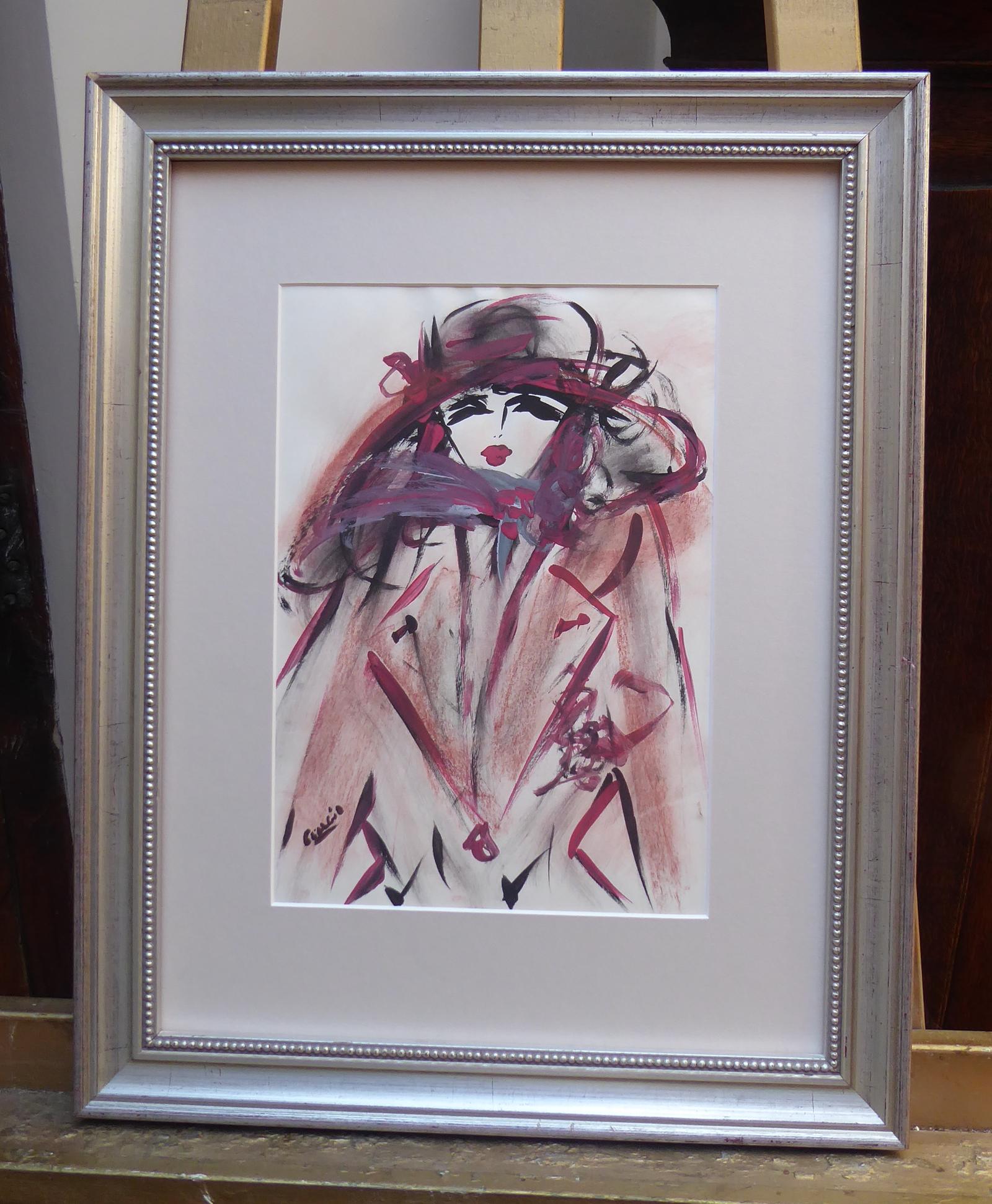 Watercolour Girl in the Hat Signed 1960s (1 of 14)