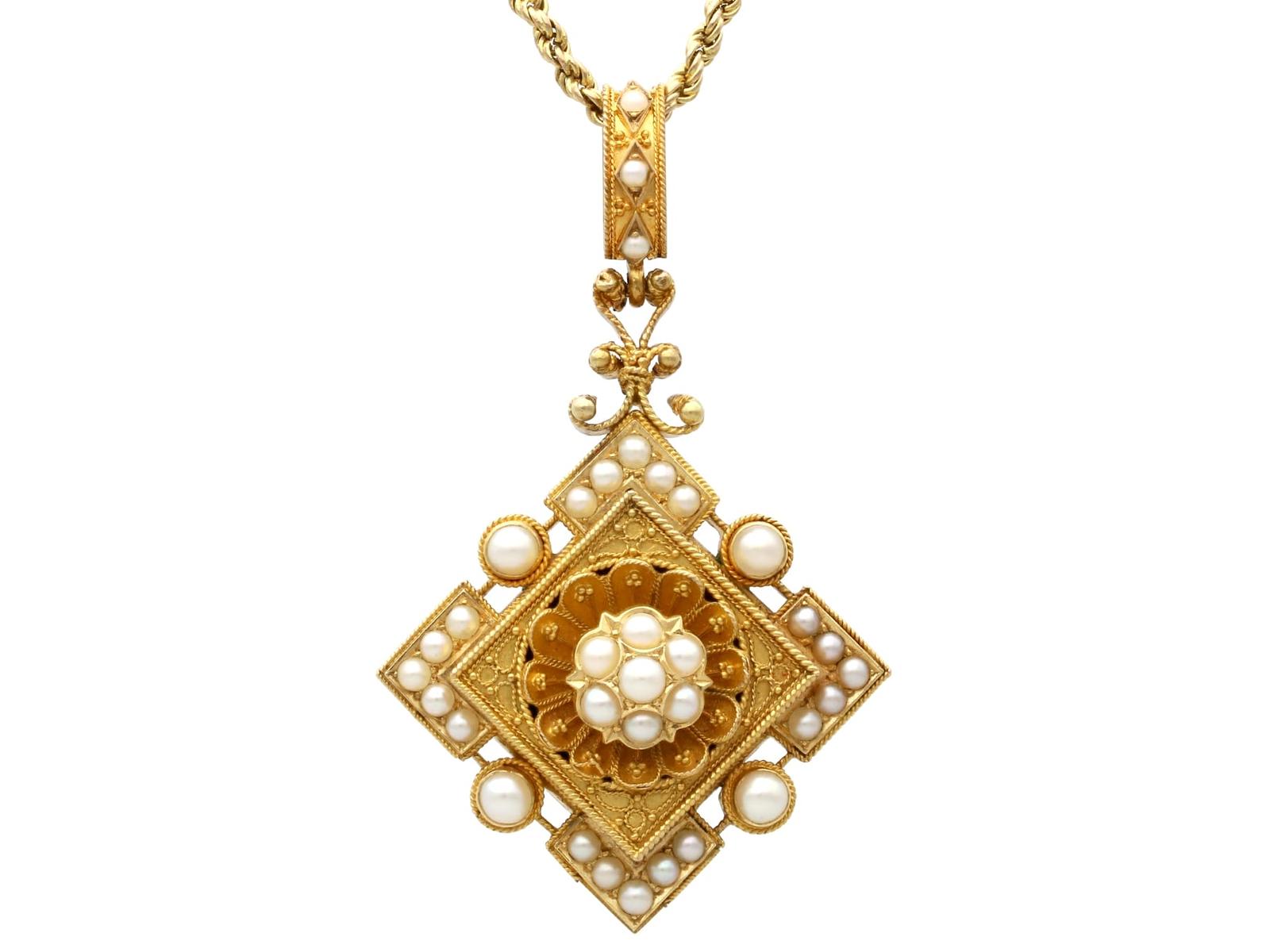 Antique Victorian Natural Pearl & 21ct Yellow Gold Pendant (1 of 9)