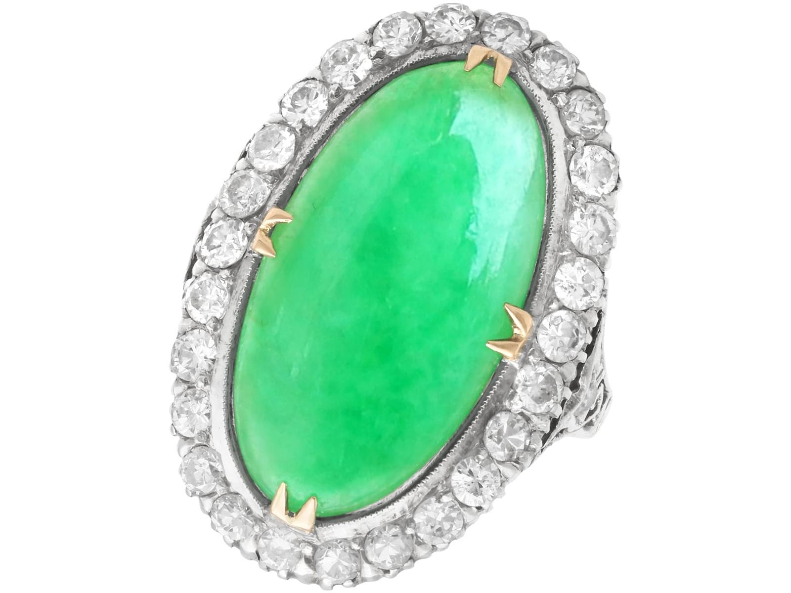 Antique 9.10ct Jadeite and 1.56ct Diamond, 9k Yellow Gold Ring Circa 1910 (1 of 11)