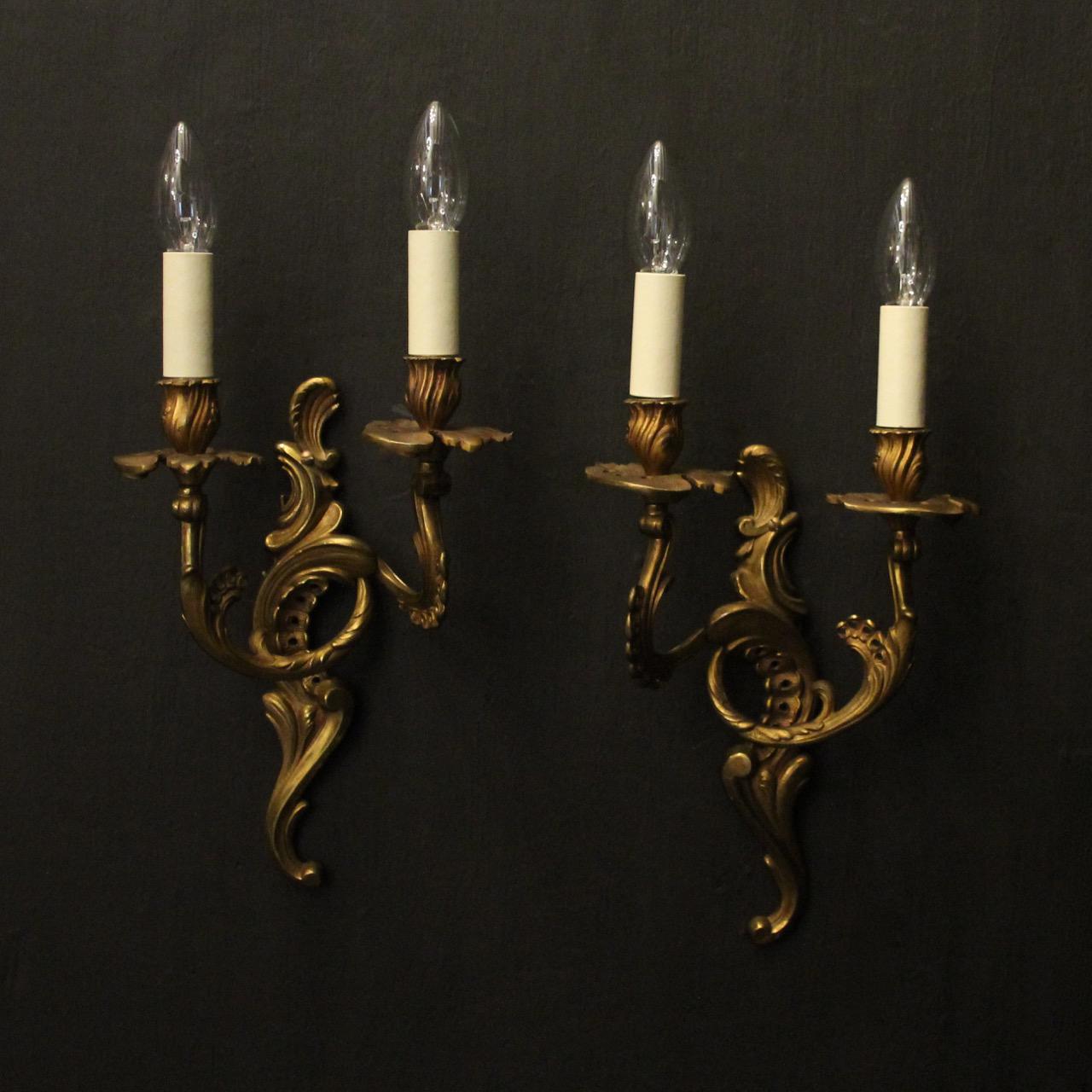 French Pair of Gilded Twin Arm Wall Lights (1 of 10) French Pair of Gilded Twin Arm Wall Lights (1 of 10)