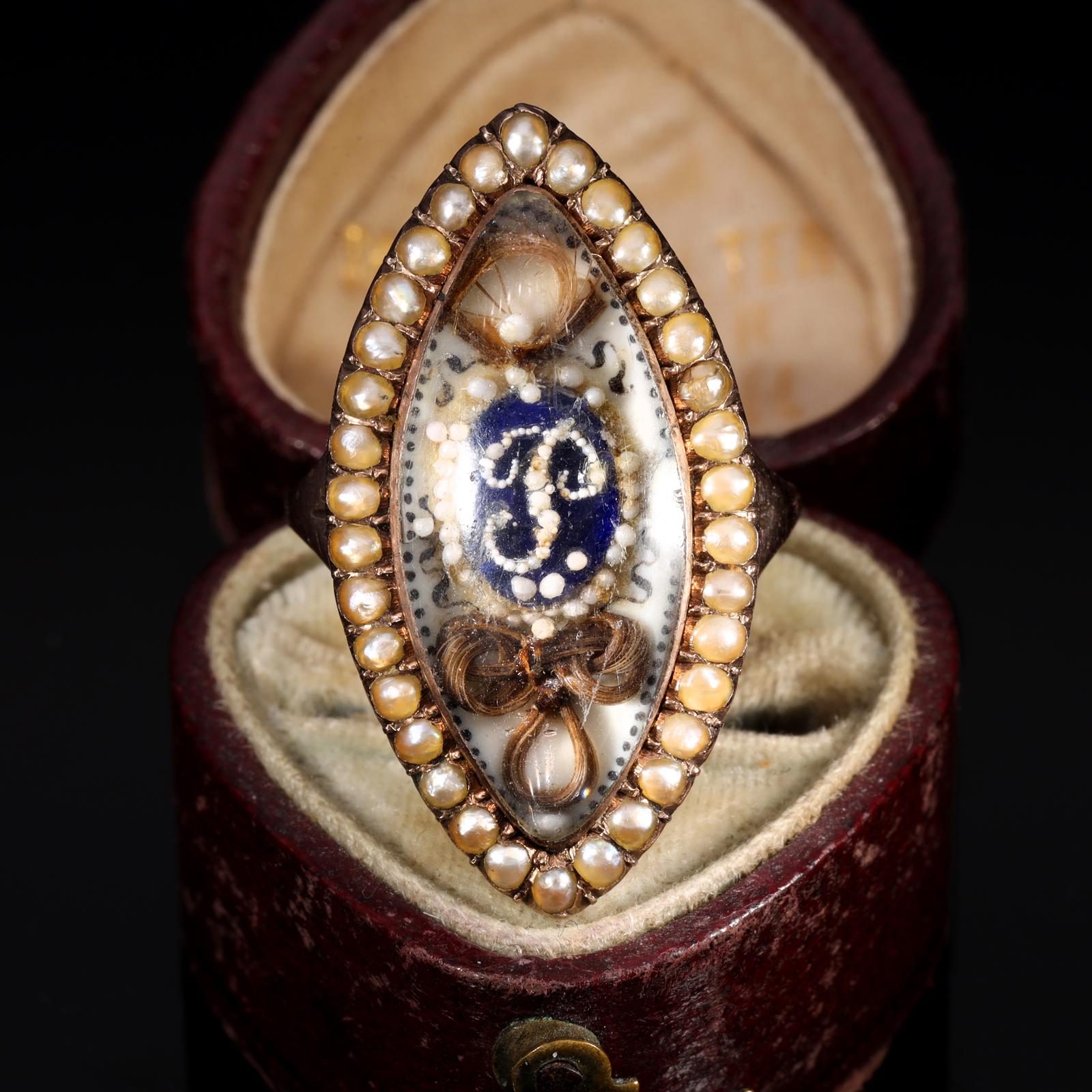 The Antique Georgian Pearl and Enamel Monogram Mourning Ring (1 of 7)