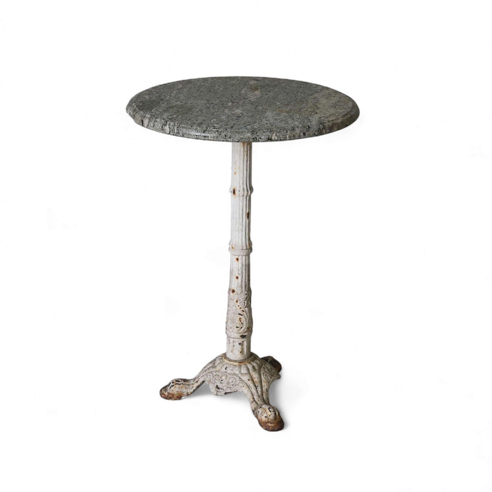 Antique cast iron Garden Table with circular green granite top and delicate column base (1 of 9)