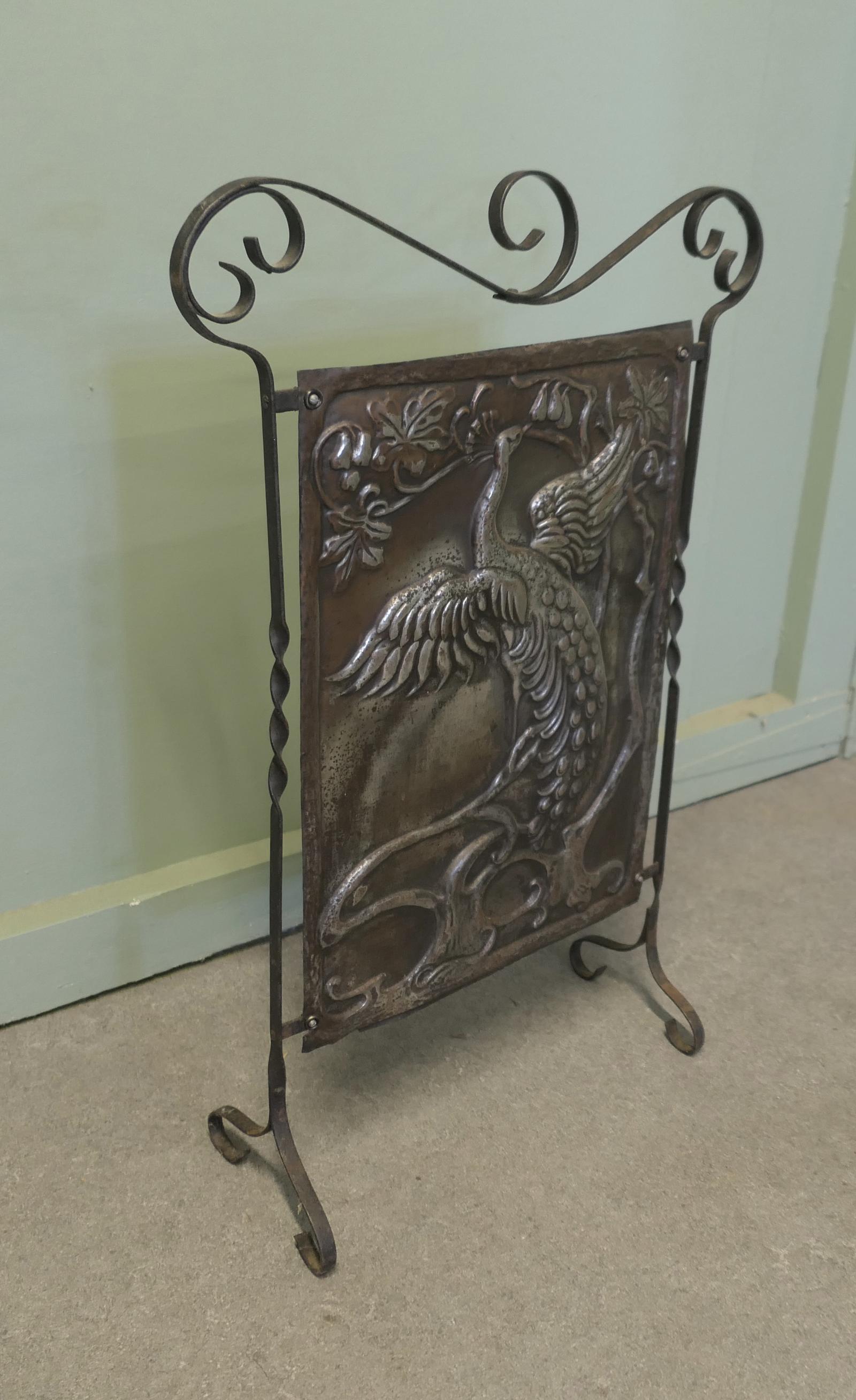 Arts & Crafts Peacock Design Polished Iron Fire Screen (1 of 6) Arts & Crafts Peacock Design Polished Iron Fire Screen (1 of 6)