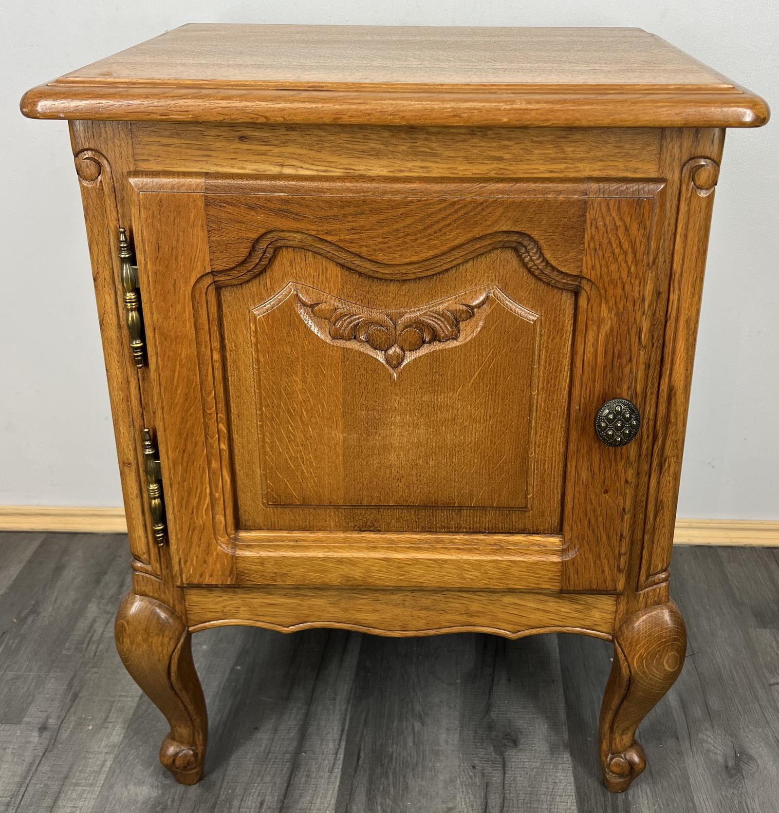 French Oak Vintage Bedside Table Nightstand Cabinet (1 of 9)