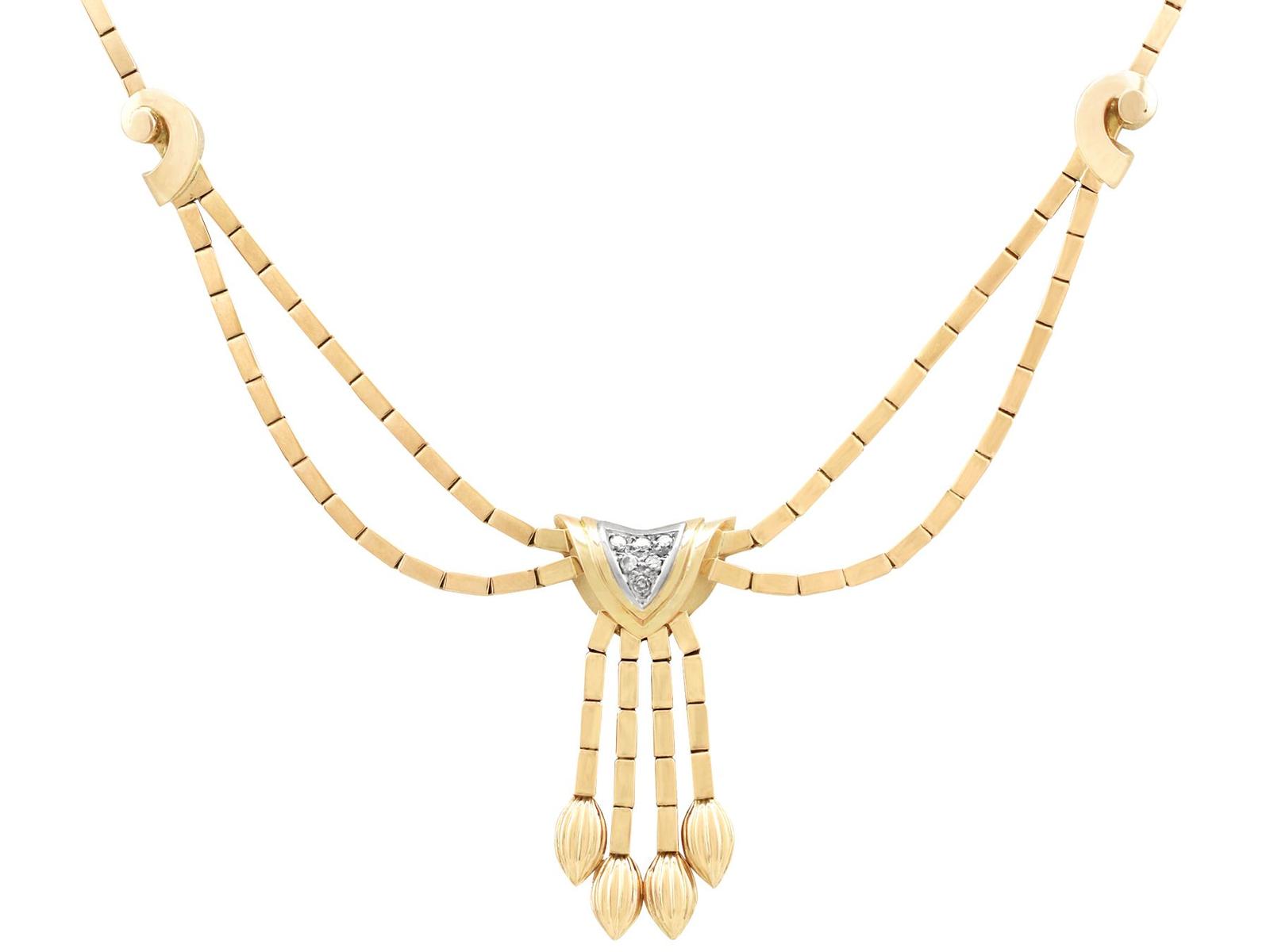 Vintage Art Deco 0.22ct Diamond & 18ct Yellow Gold Necklace (1 of 9)