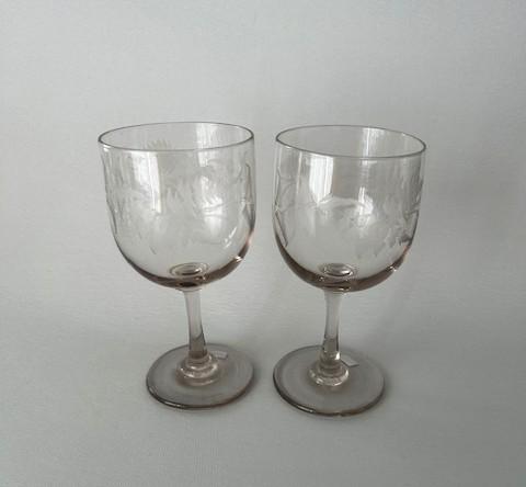 Pair of Good Size Victorian Fern Etched Wine Goblets (1 of 8)
