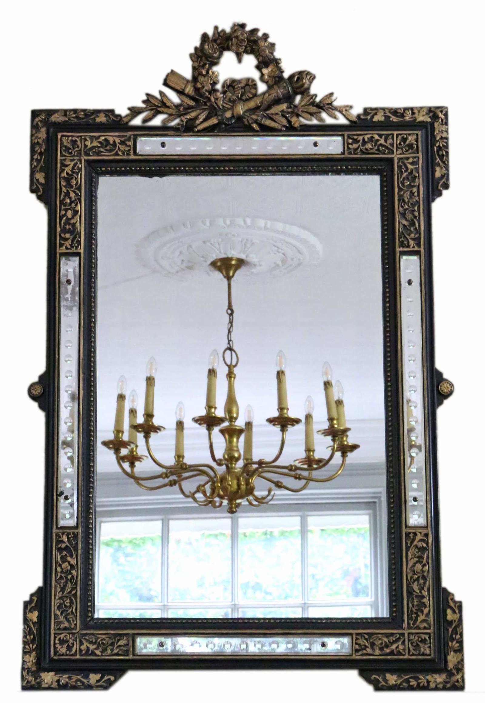Antique Large 19th Century Quality French Ebonised and Gilt Overmantle Wall Mirror (1 of 7)