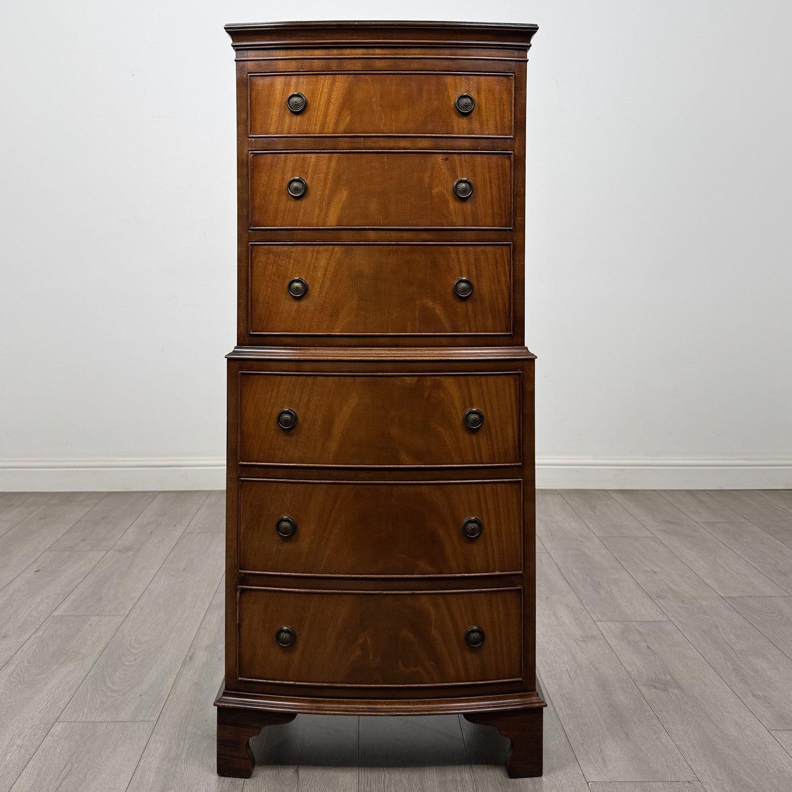 Vintage Narrow Georgian Style Mahogany Tallboy | Bow Front | AF-6803 (1 of 11) Vintage Narrow Georgian Style Mahogany Tallboy | Bow Front | AF-6803 (1 of 11)