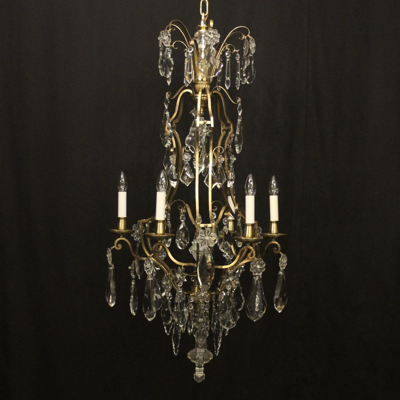 French Brass & Crystal 6 Light Antique Chandelier (1 of 10)