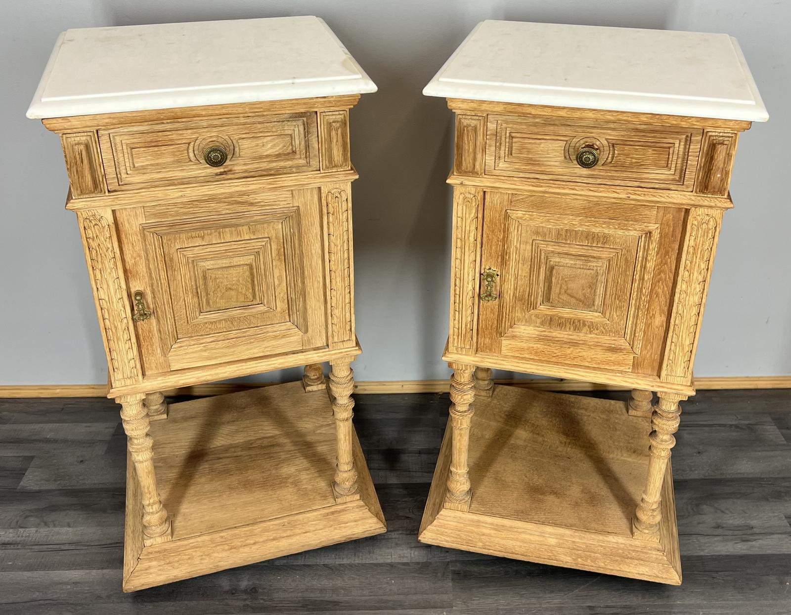 Antique French Oak Bedside Tables Pair Marble Top Cupboards Cabinets LOT 3922 (1 of 16)