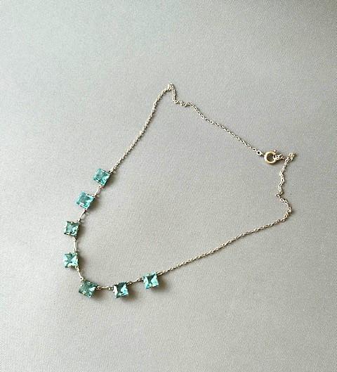 Edwardian Silver & Blue Topaz Paste Chain Necklace (1 of 7)