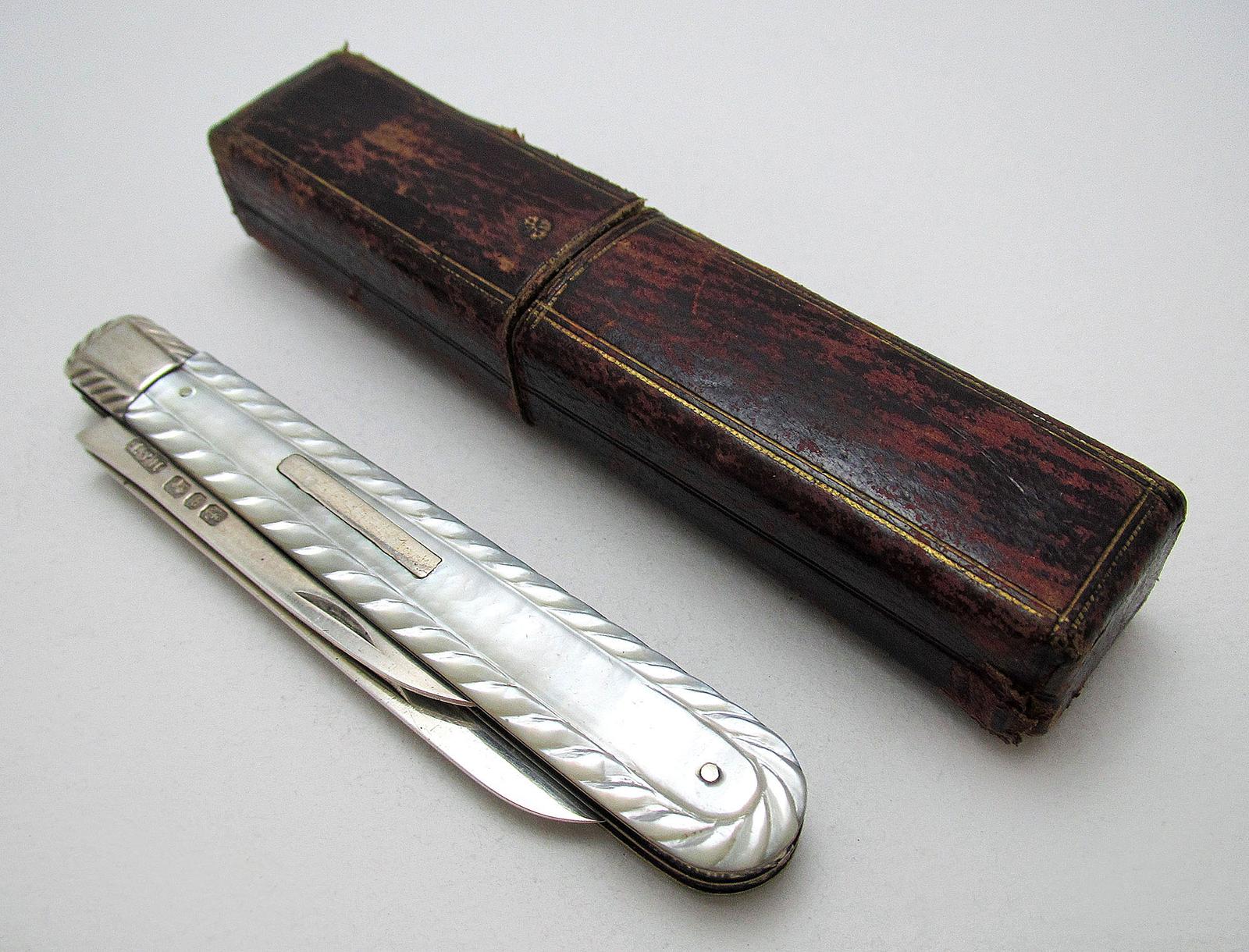 Victorian Cased Sterling Silver Mother of Pearl Folding Fruit Knife with Seed Pip Pick Remover - Hilliard & Thomason (1 of 10) Victorian Cased Sterling Silver Mother of Pearl Folding Fruit Knife with Seed Pip Pick Remover - Hilliard & Thomason (1 of 10)