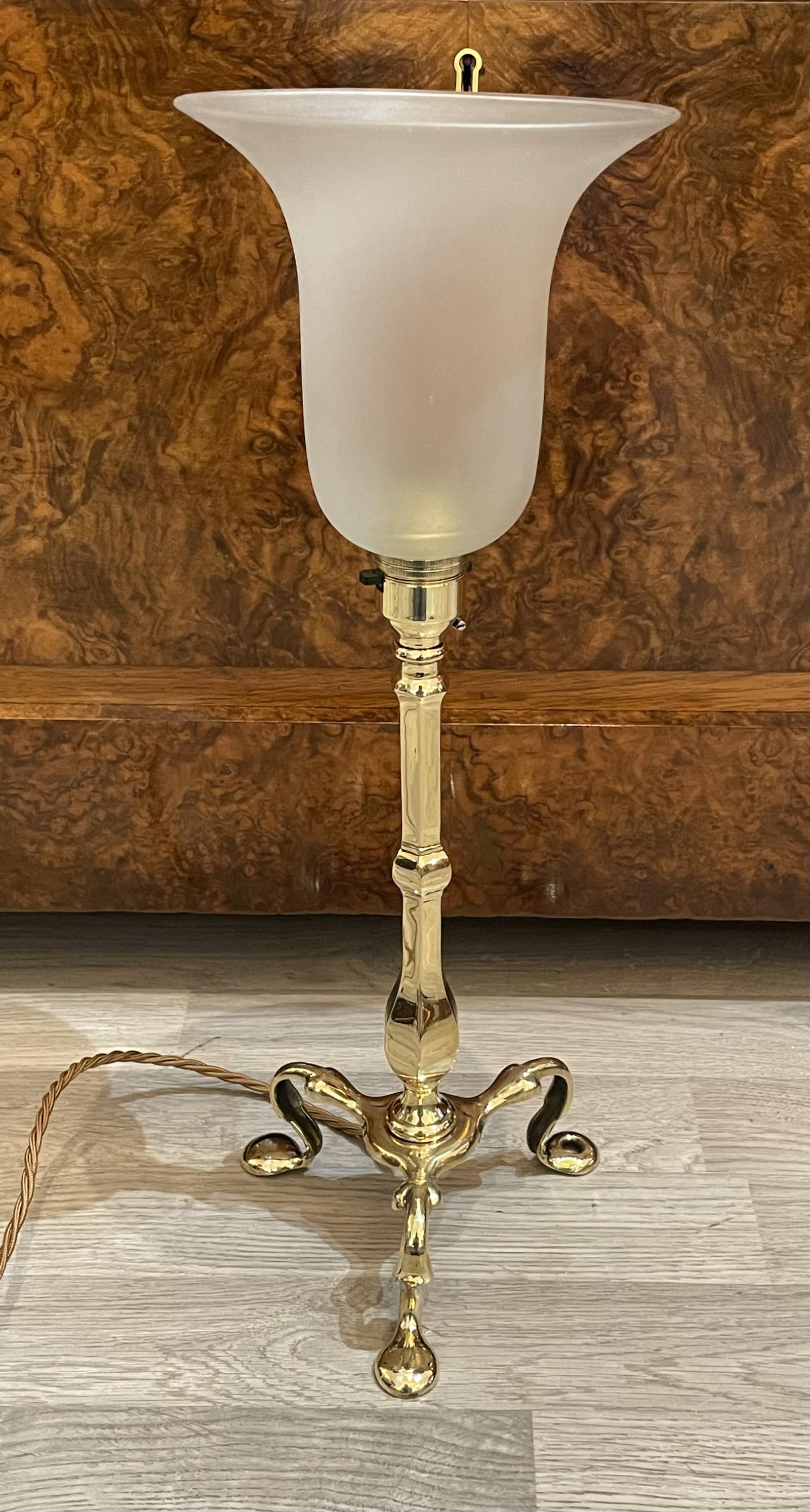 Pullman Brass Table Lamp with Glass Shade (1 of 4)