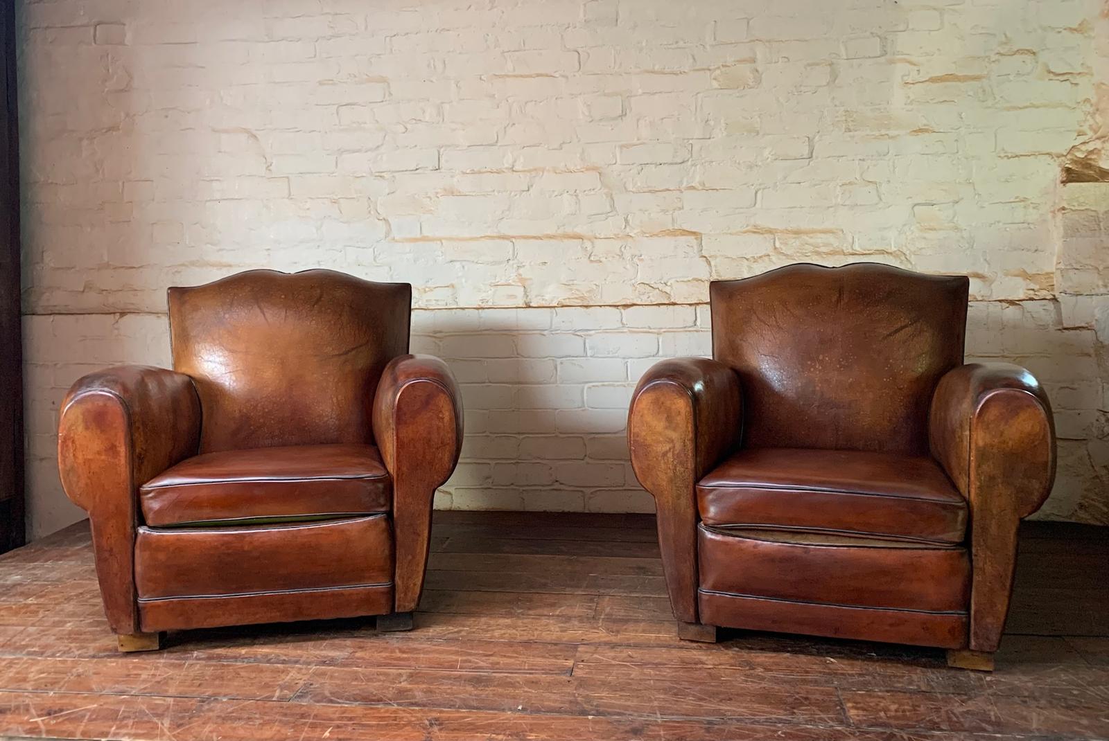 A Super Beautiful Pair of French Leather Club Chairs, Havana Moustache Models Circa 1940 (1 of 13) A Super Beautiful Pair of French Leather Club Chairs, Havana Moustache Models Circa 1940 (1 of 13)