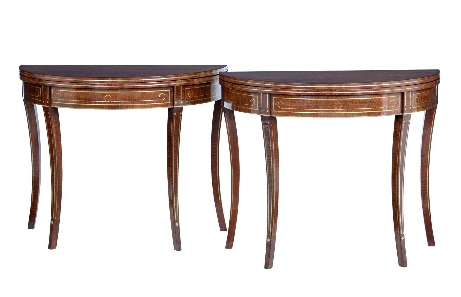 Pair of 19th Century William IV Mahogany & Brass Inlaid Tea Tables (1 of 9)