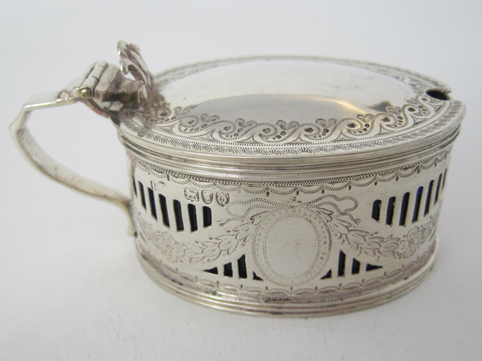 Victorian Oval Silver Mustard with Bristol Blue Glass Liner (1 of 6) Victorian Oval Silver Mustard with Bristol Blue Glass Liner (1 of 6)