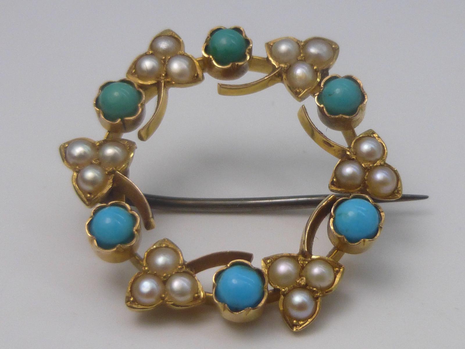 Gold Pearl And Turquoise Brooch (1 of 7)