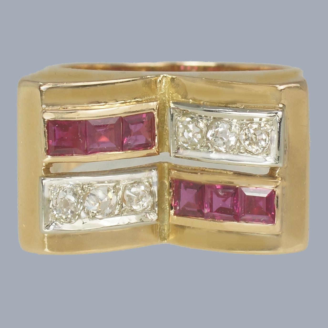 French Art Deco 1930s Ruby & Diamond 18ct Gold Cocktail Ring – Retro Vintage Statement (1 of 10)
