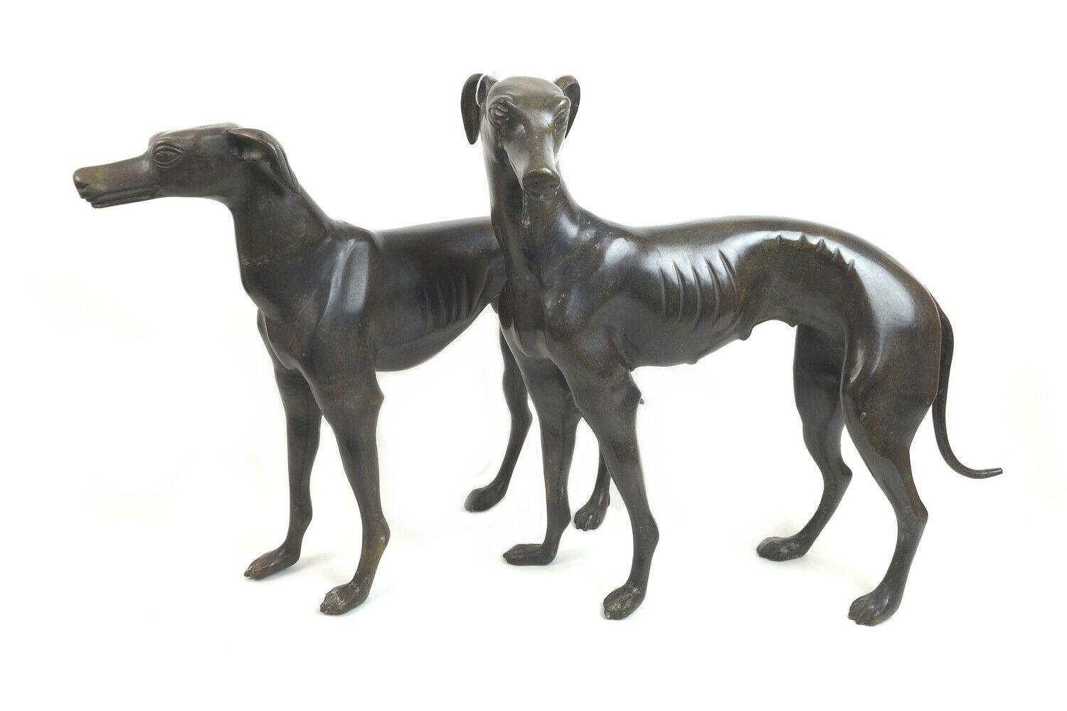 Pair Life Size Cast Bronze Dogs Whippet Greyhound Garden Sculptures (1 of 12) Pair Life Size Cast Bronze Dogs Whippet Greyhound Garden Sculptures (1 of 12)