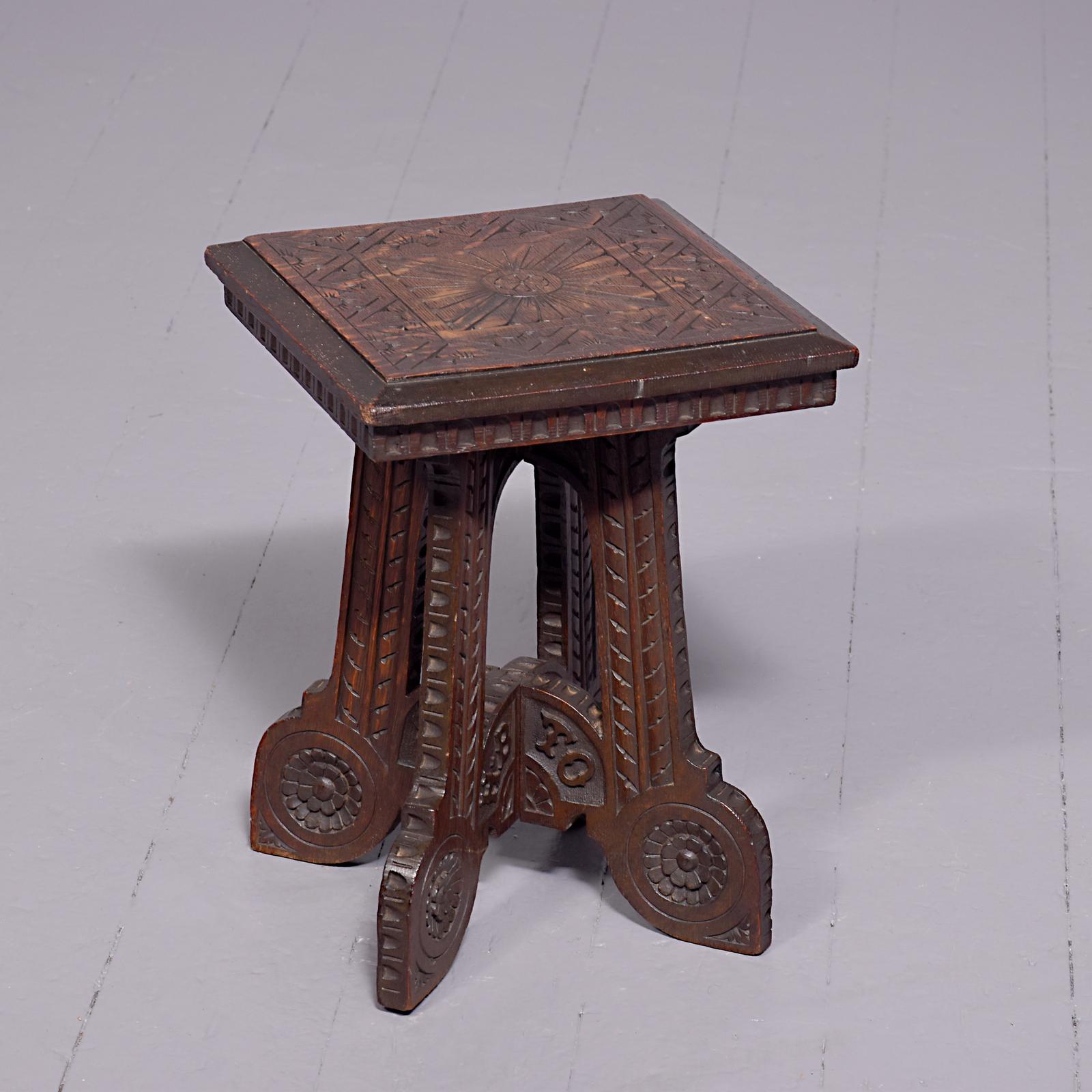 Art Nouveau / Arts & Crafts Carved Oak Occasional Table (1 of 5)
