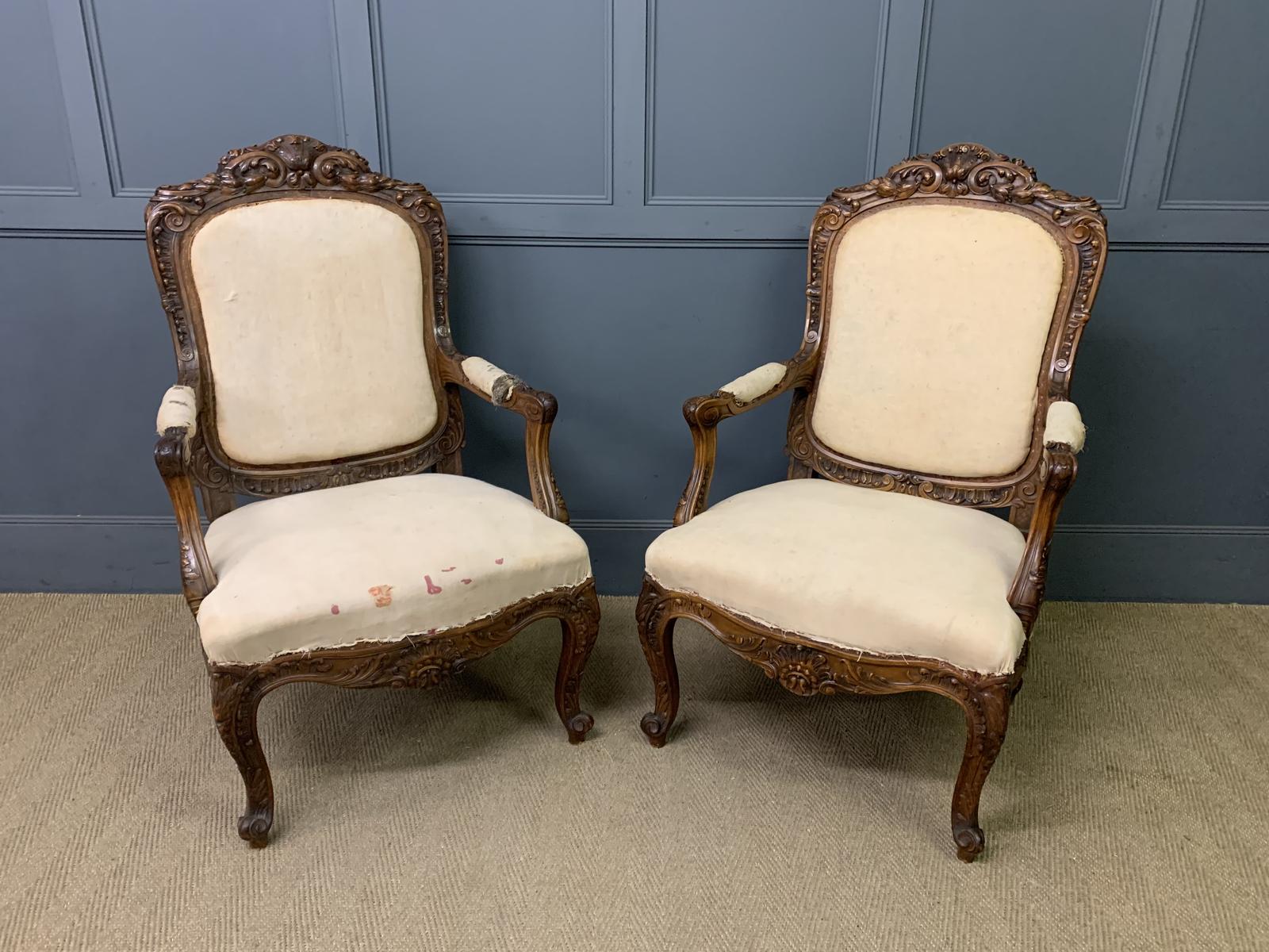 Bold Pair of French Walnut Fauteuils (1 of 18)