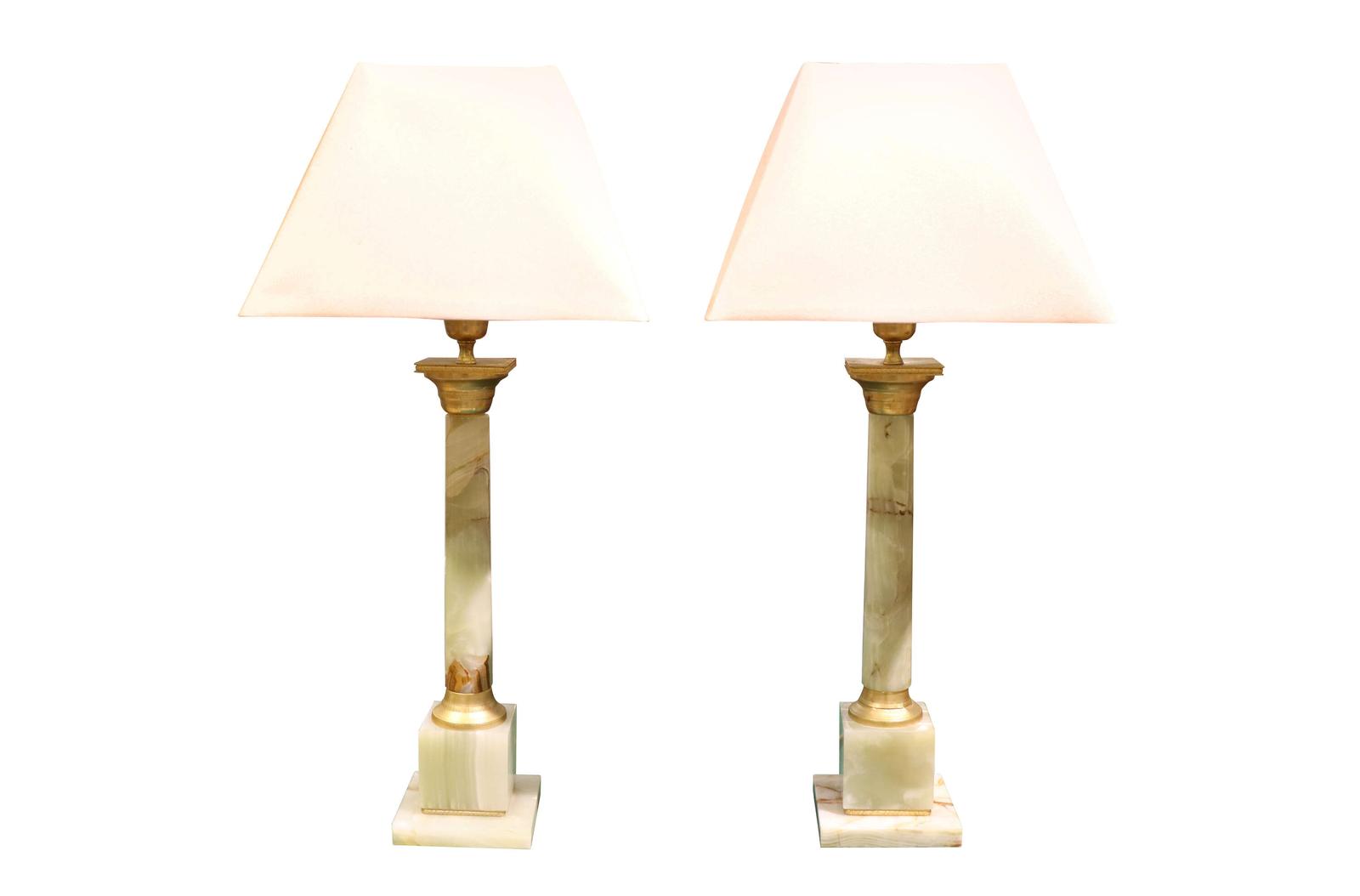 Pair of Gilt Metal Mounted Onyx Column Table Lamps c.1960 (1 of 3) Pair of Gilt Metal Mounted Onyx Column Table Lamps c.1960 (1 of 3)