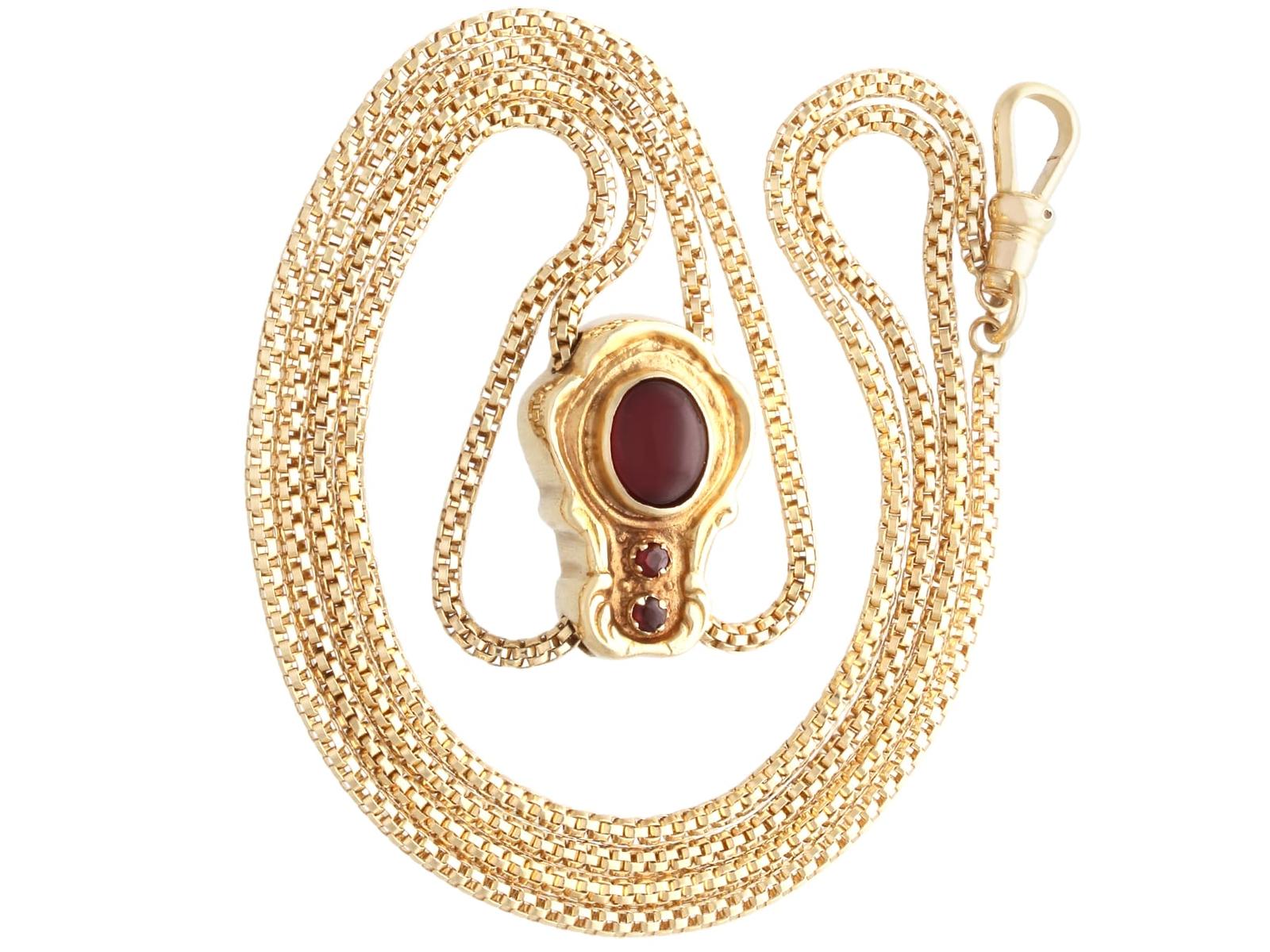 1.60ct Garnet & 14k Yellow Gold Slide Chain Necklace c.1930 (1 of 16)