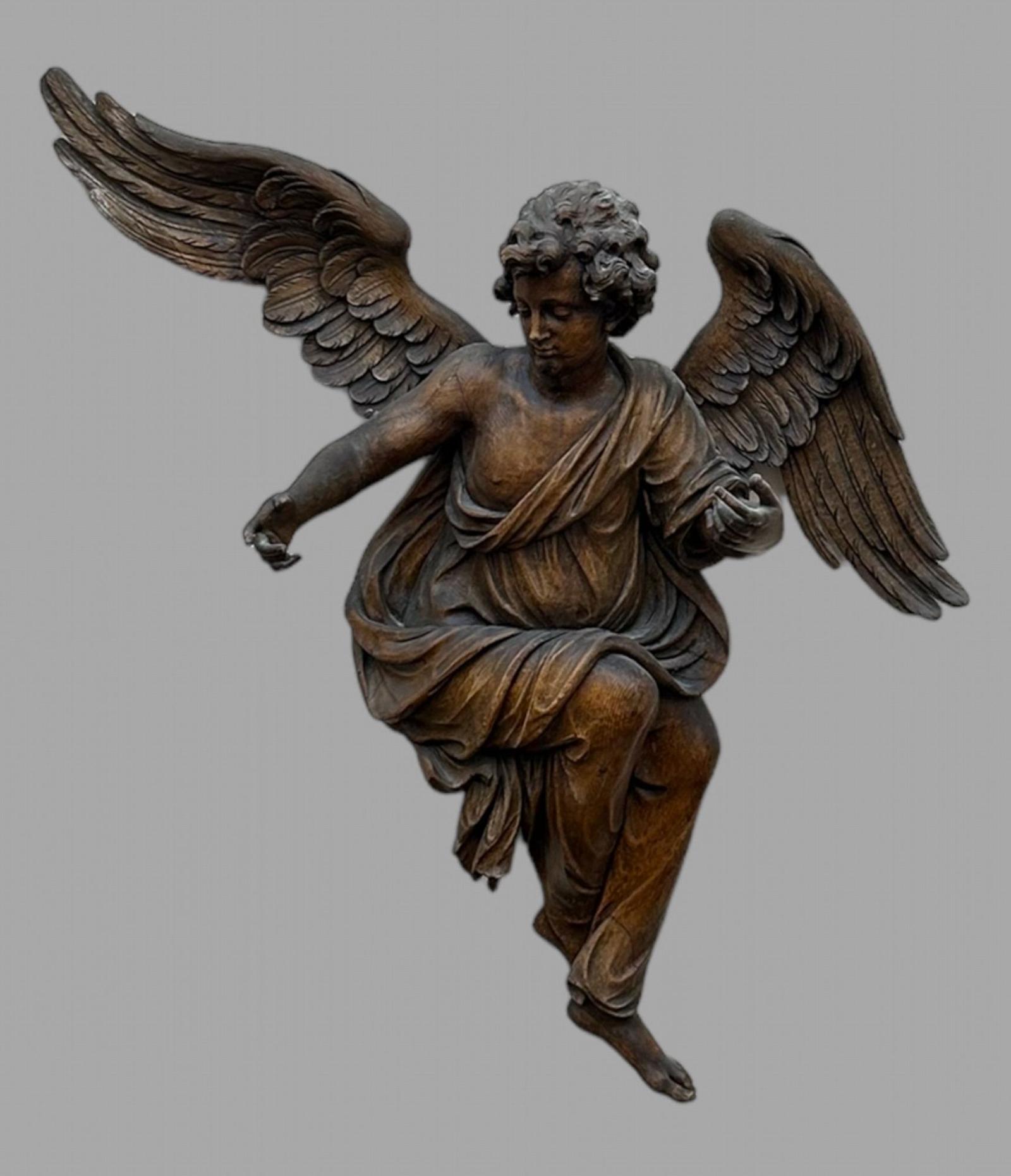 Large Late 17th Century Flemish Oak Figure of Winged Angel (1 of 7) Large Late 17th Century Flemish Oak Figure of Winged Angel (1 of 7)