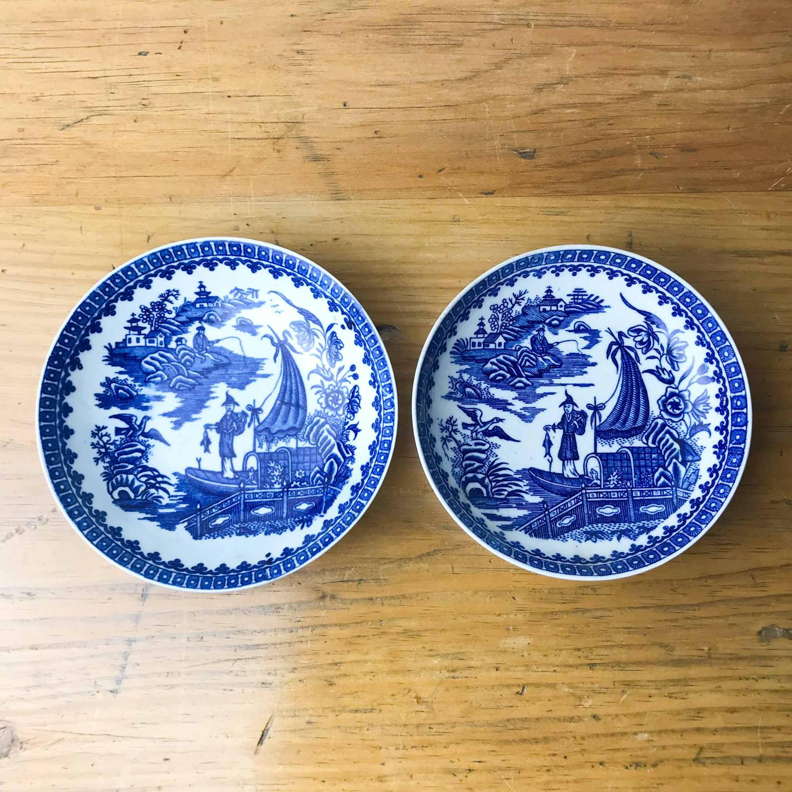 Pair of 18th Century First Period Worcester Cormorant Pattern Saucers (1 of 5)