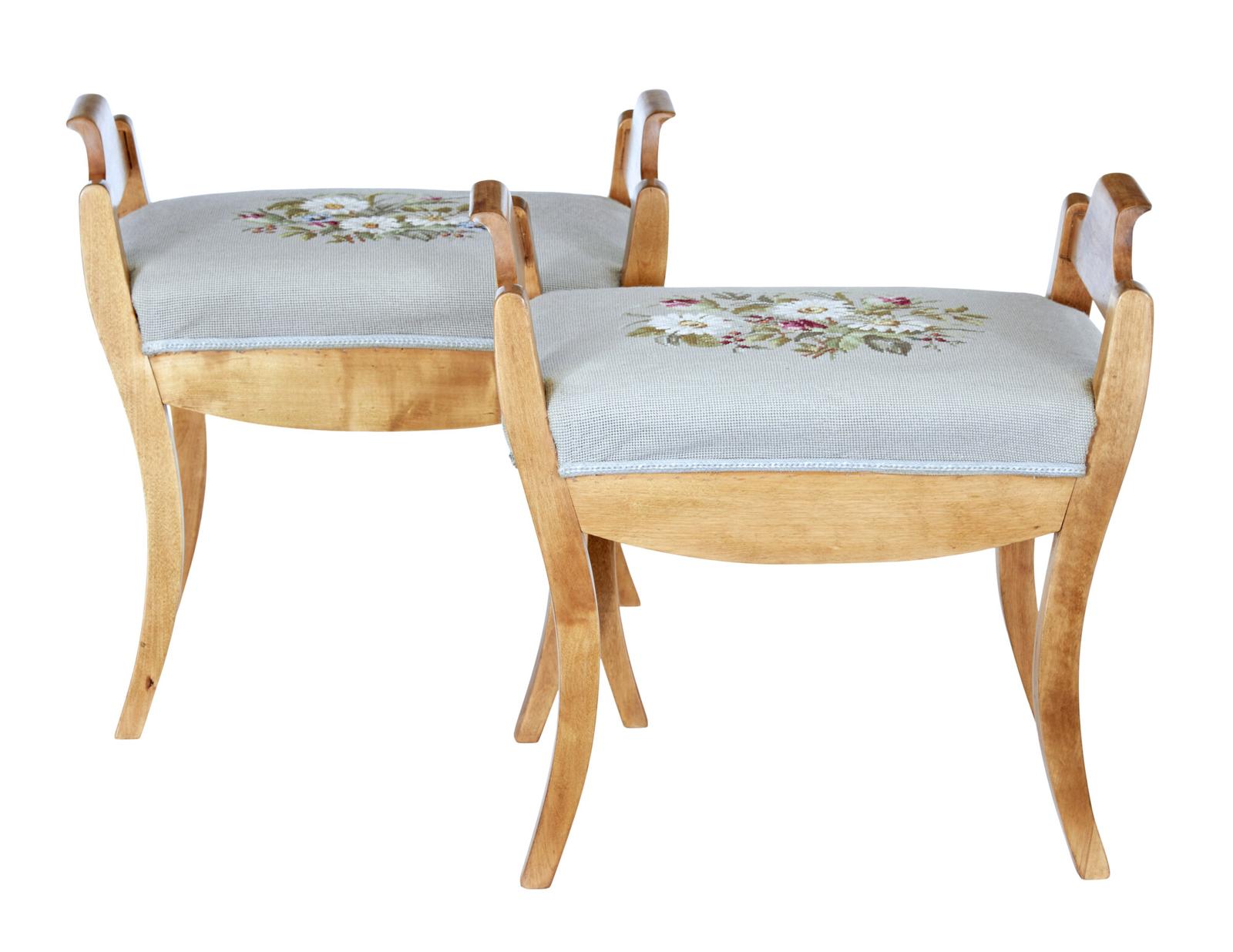 Pair of Early 20th Century Birch Stools (1 of 7)