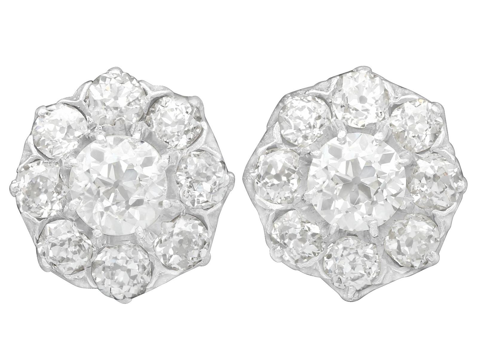 Antique 3.37ct Diamond & 12ct Yellow Gold Cluster Earrings c.1910 (1 of 16) Antique 3.37ct Diamond & 12ct Yellow Gold Cluster Earrings c.1910 (1 of 16)