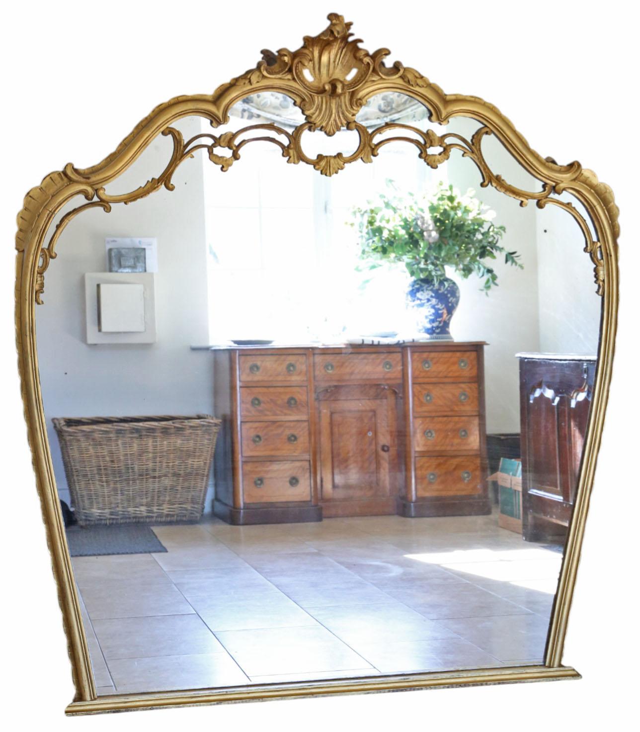 Large Antique Giltwood Overmantel Wall Mirror – Ornate Gold Frame, Statement Piece c.1920 (1 of 8)