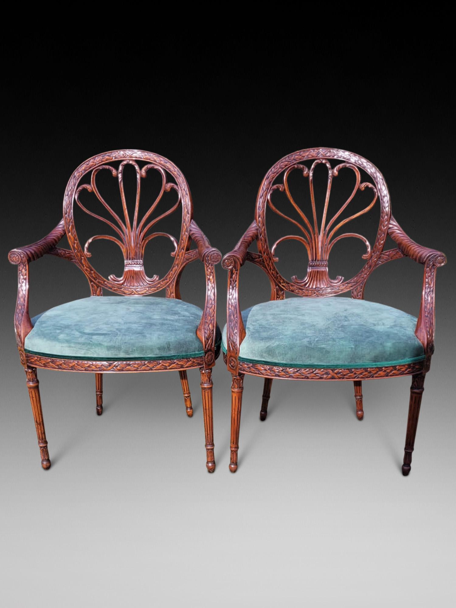 Pair of Hepplewhite Style Mahogany Library Chairs (1 of 4)