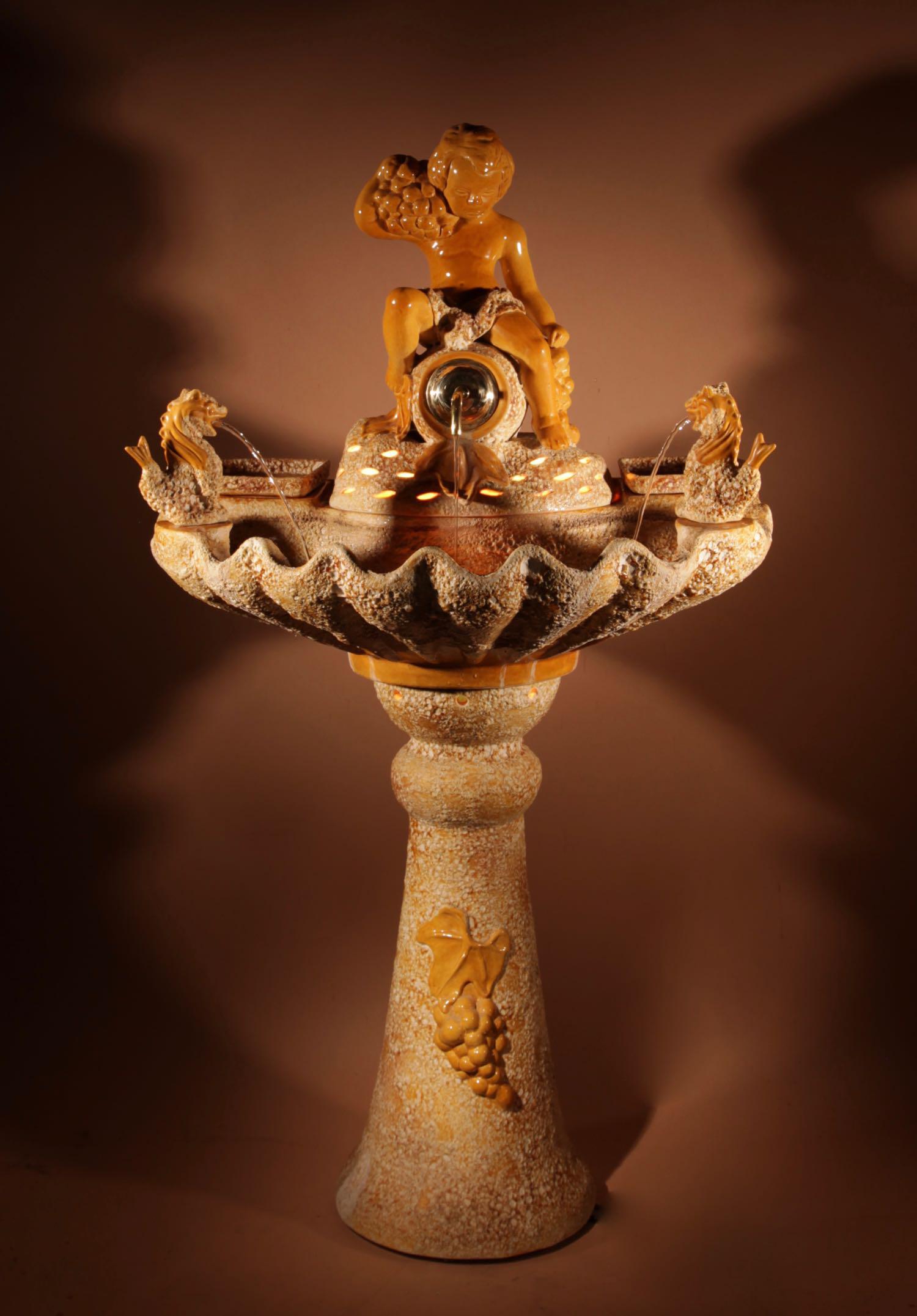Unusual Vallauris Illuminated Ceramic Wall Standing Fountain (1 of 11)