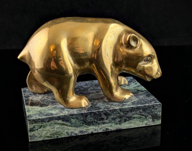 Art Deco Baby Polar Bear Desktop Model, Brass and Marble (1 of 9)