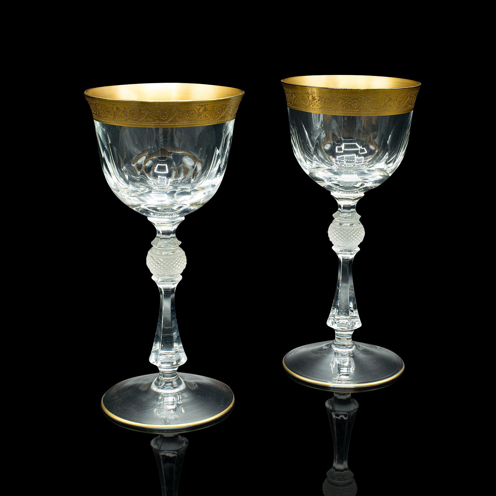 Pair of Antique Celebratory Port Glasses, French, Gilt, Stem Glass, Art Deco (1 of 12)
