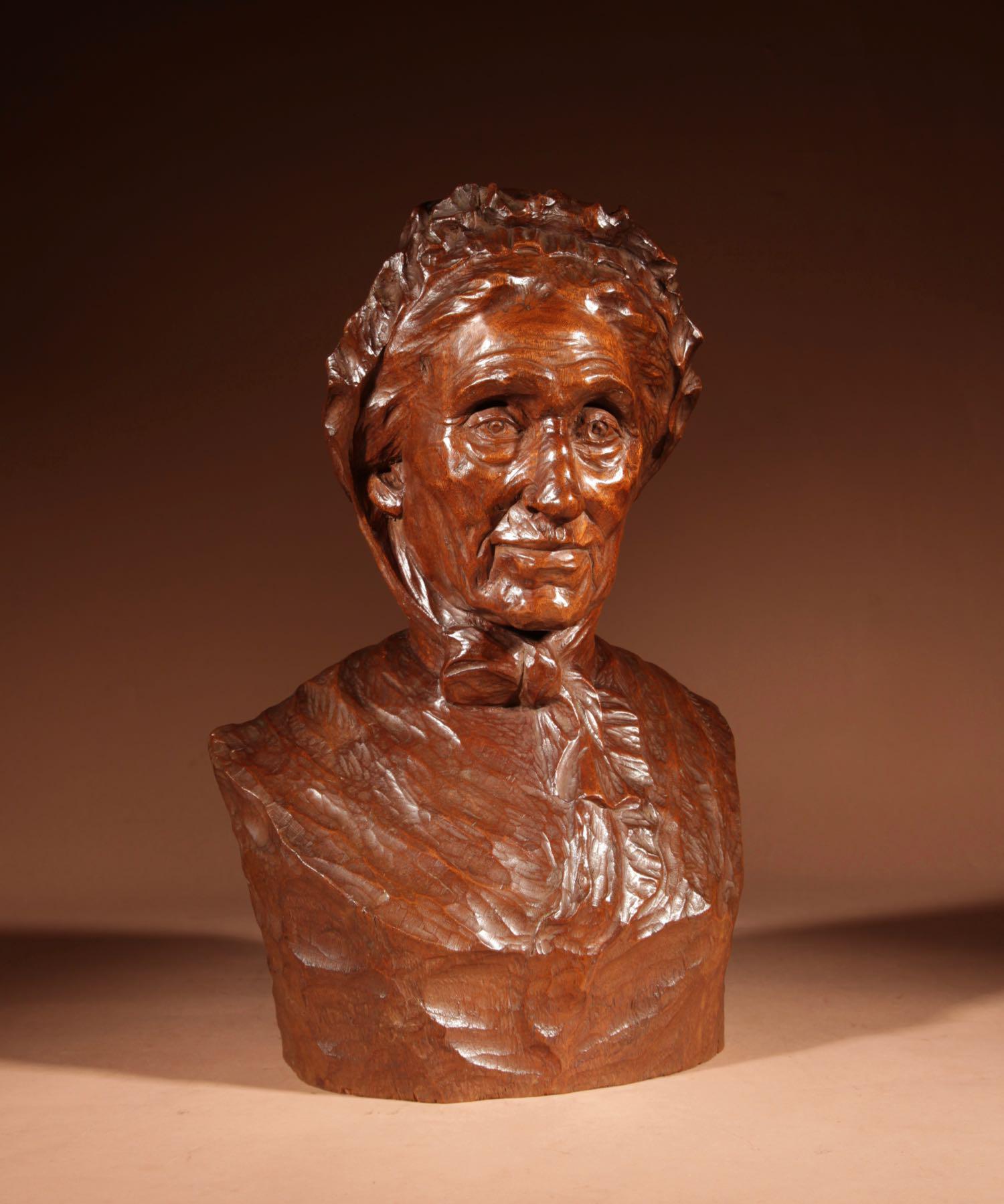 Beautiful Expressive Carved Wooden Bust of Woman, Signed B. Tuerlinckx = Boudewijn Tuerlinckx (1 of 11)