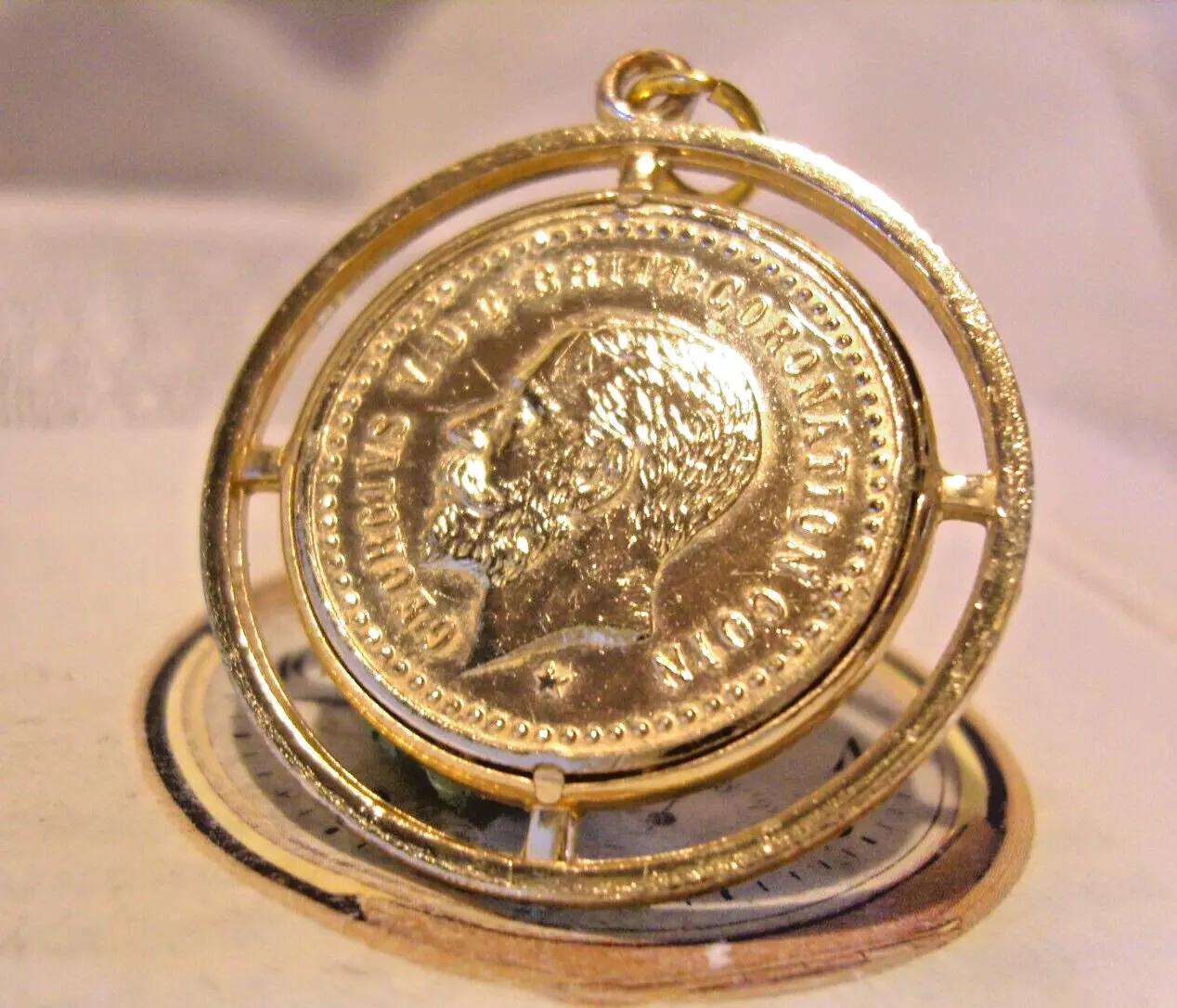 Pocket Watch Chain Fob 10ct Gold Plated 1911 King George Coronation Coin Fob (1 of 6)
