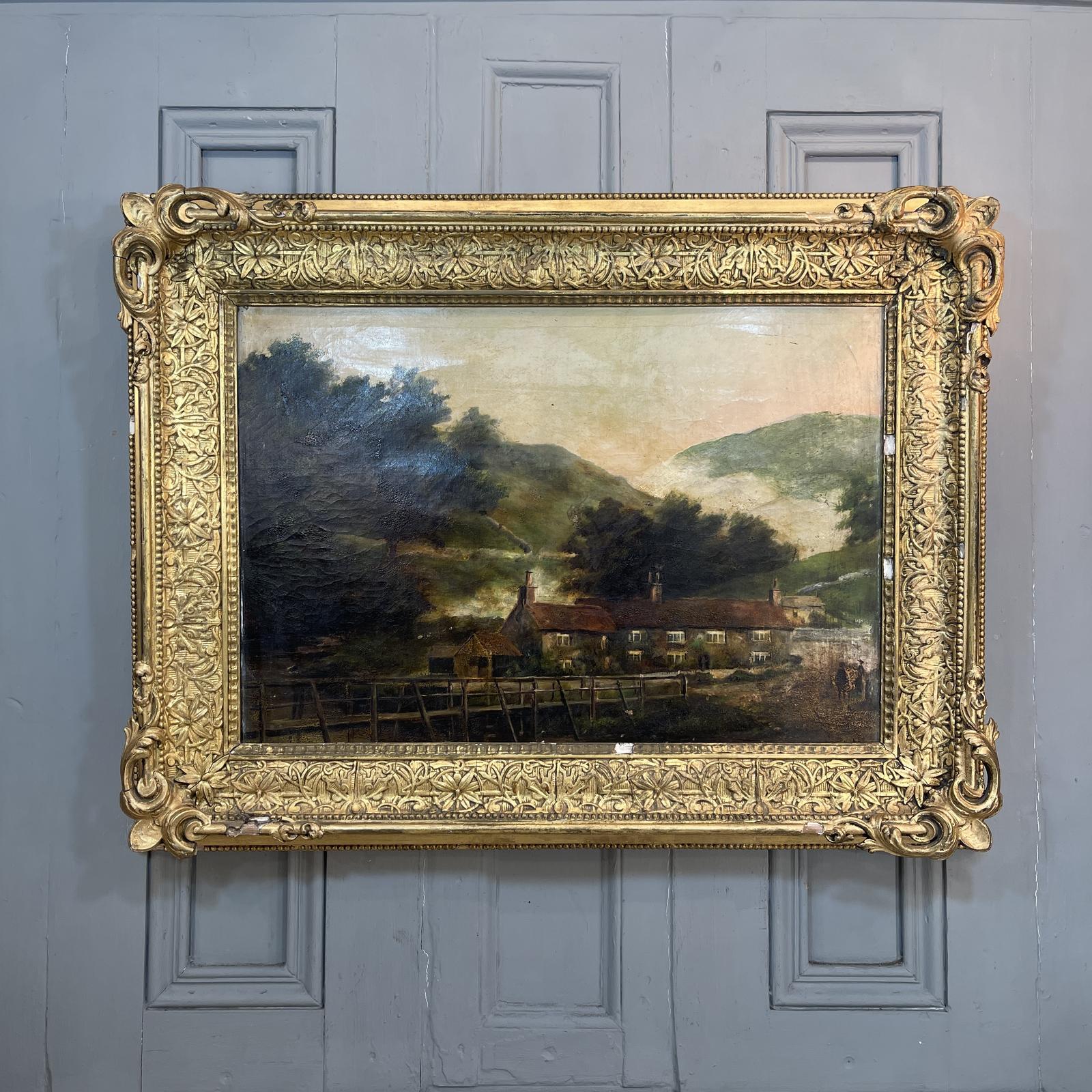Large Antique Landscape Oil Painting of Monsal Dale Village, Derbyshire by William Highfield (1 of 10) Large Antique Landscape Oil Painting of Monsal Dale Village, Derbyshire by William Highfield (1 of 10)