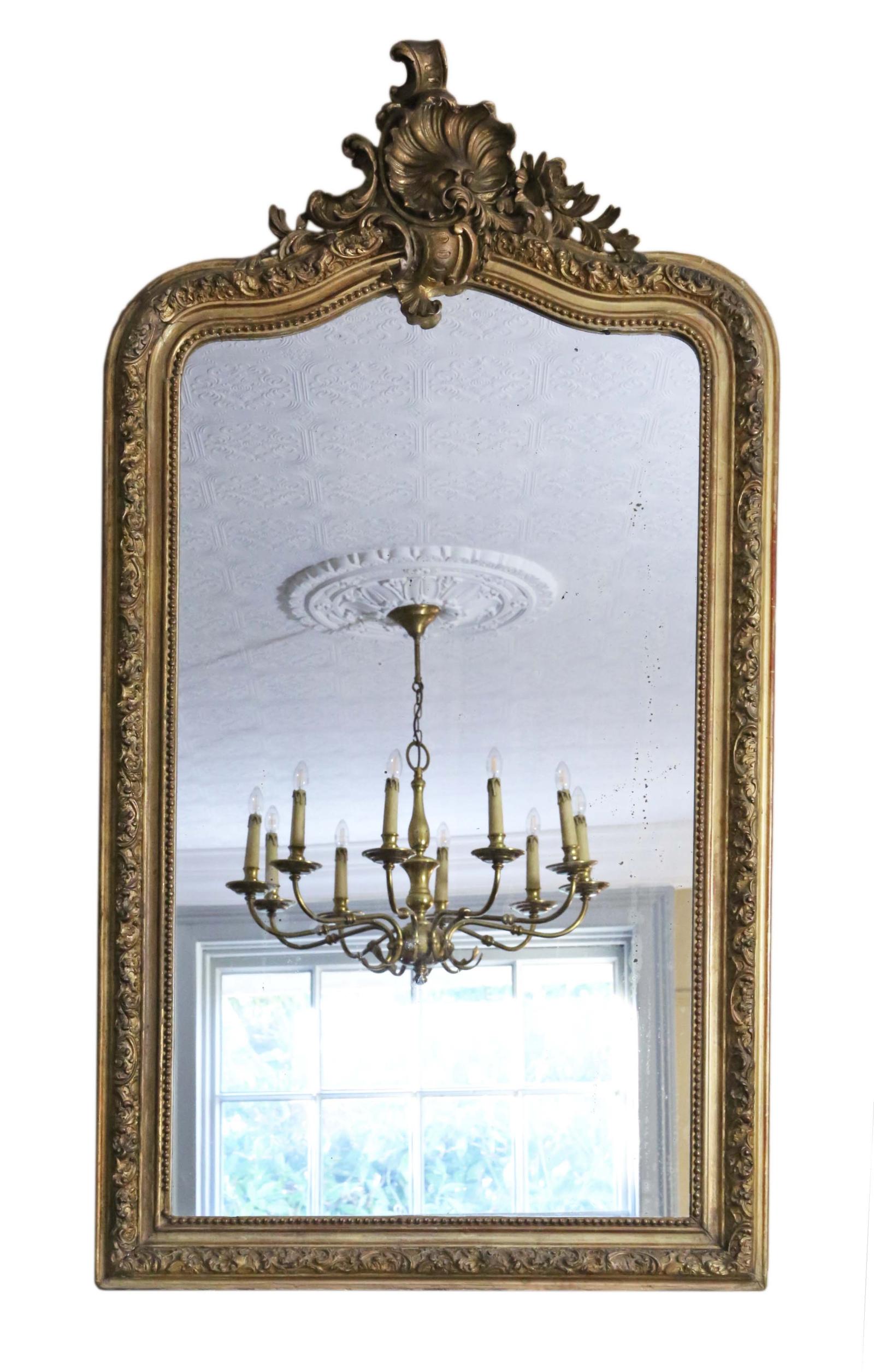 Large Gilt Wall Mirror Overmantle 19th Century (1 of 9) Large Gilt Wall Mirror Overmantle 19th Century (1 of 9)
