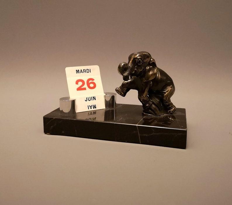 Vintage French Art Deco Desk Calendar, Baby Elephant (1 of 10)