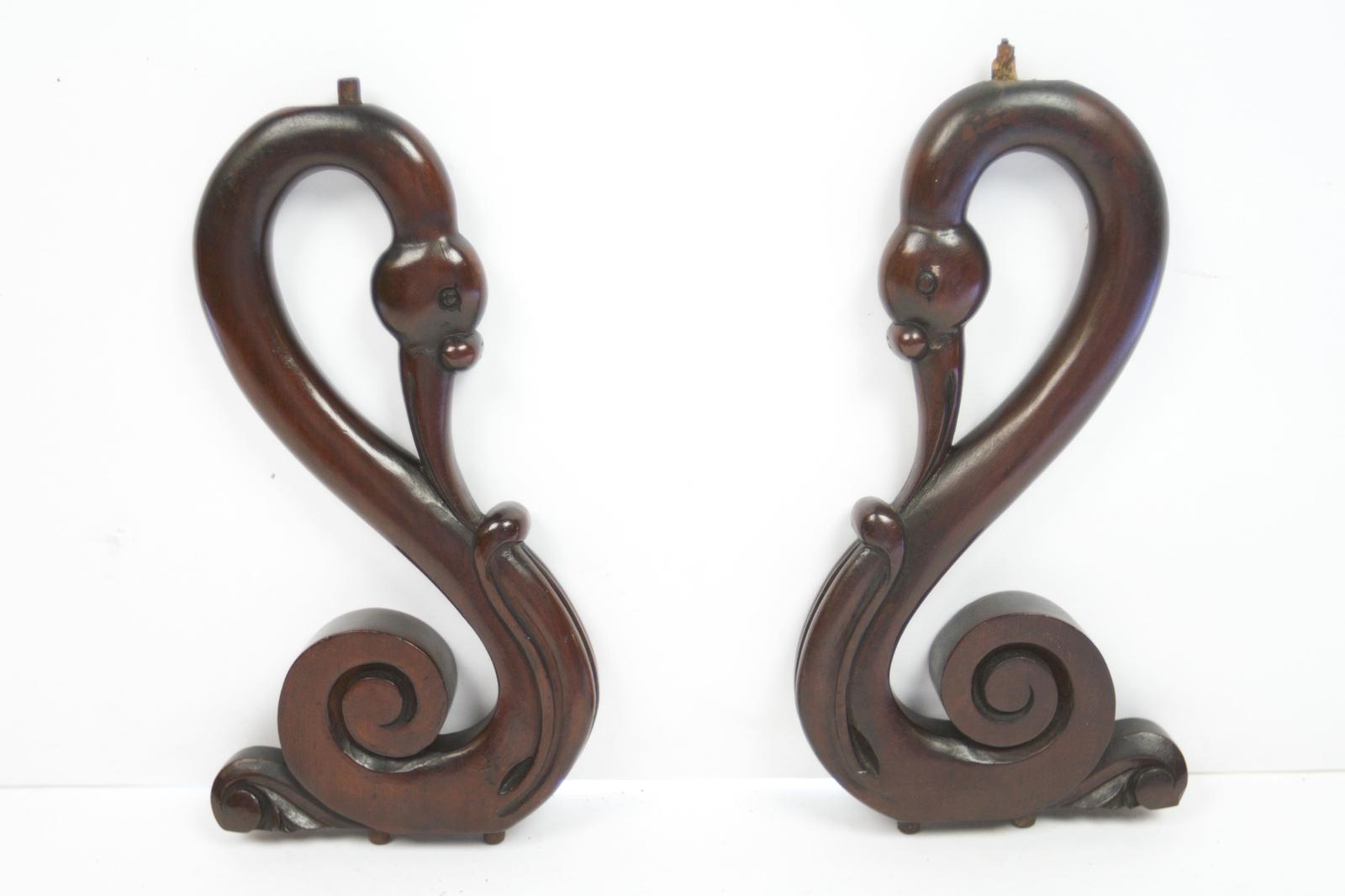 Pair of 19th Century Mahogany Carved Swan Shelf Supports (1 of 6)