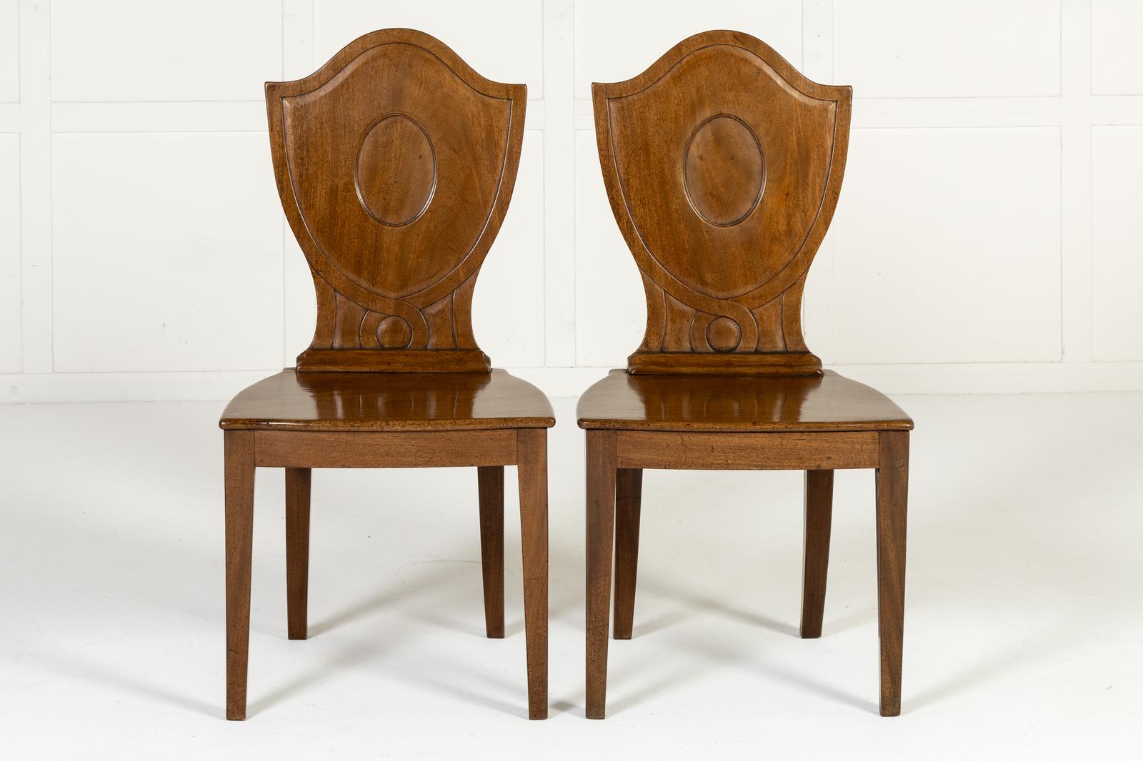 Pair of 19th Century Regency Mahogany Hall Chairs (1 of 6) Pair of 19th Century Regency Mahogany Hall Chairs (1 of 6)