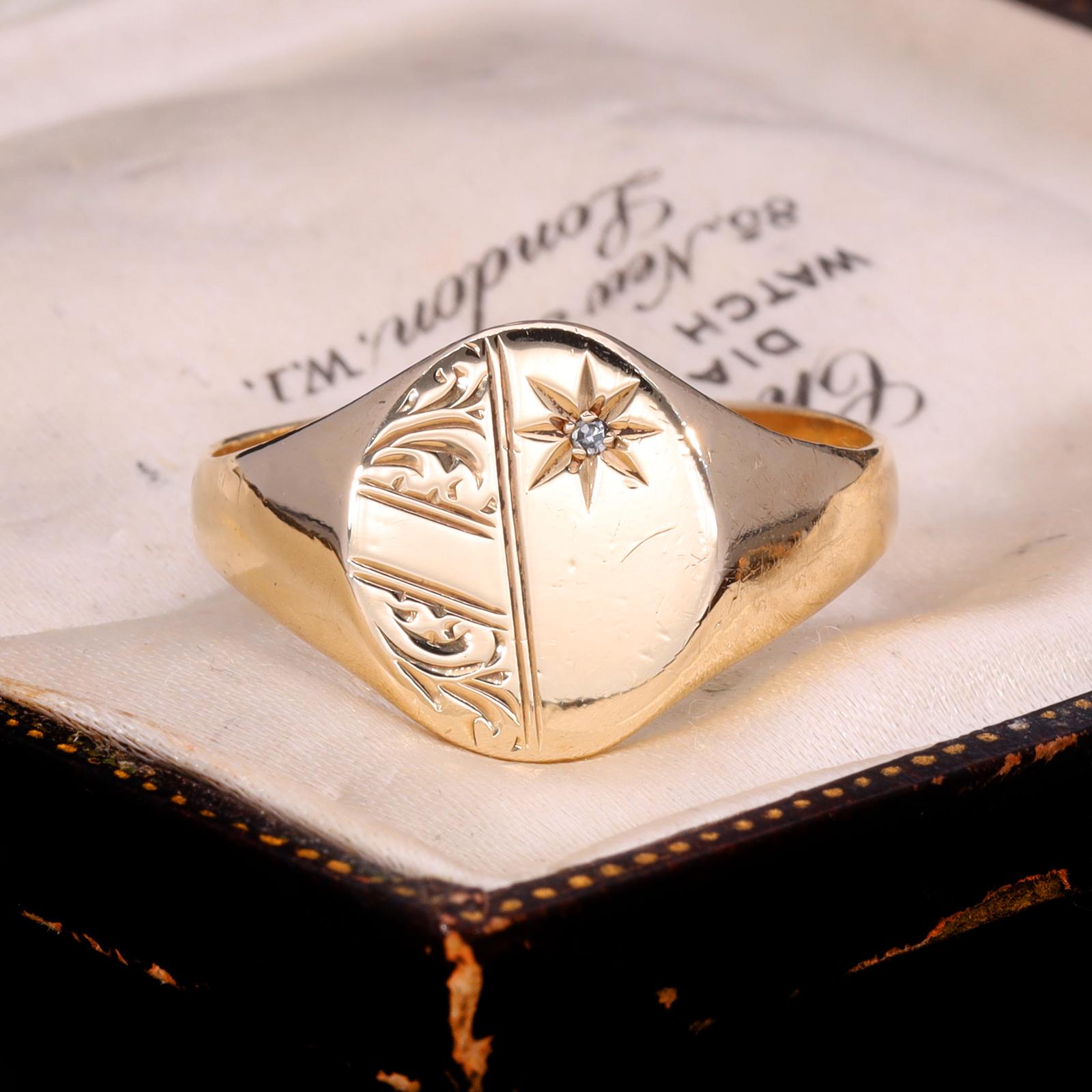 The Vintage 1991 Diamond 9ct Gold Oval Engraved Signet Ring (1 of 6) The Vintage 1991 Diamond 9ct Gold Oval Engraved Signet Ring (1 of 6)